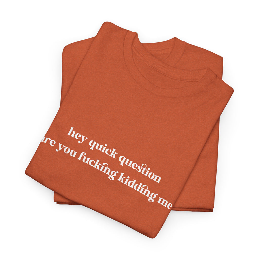 Funny Graphic Tee — “hey quick question are you fucking kidding me” Slogan T‑Shirt