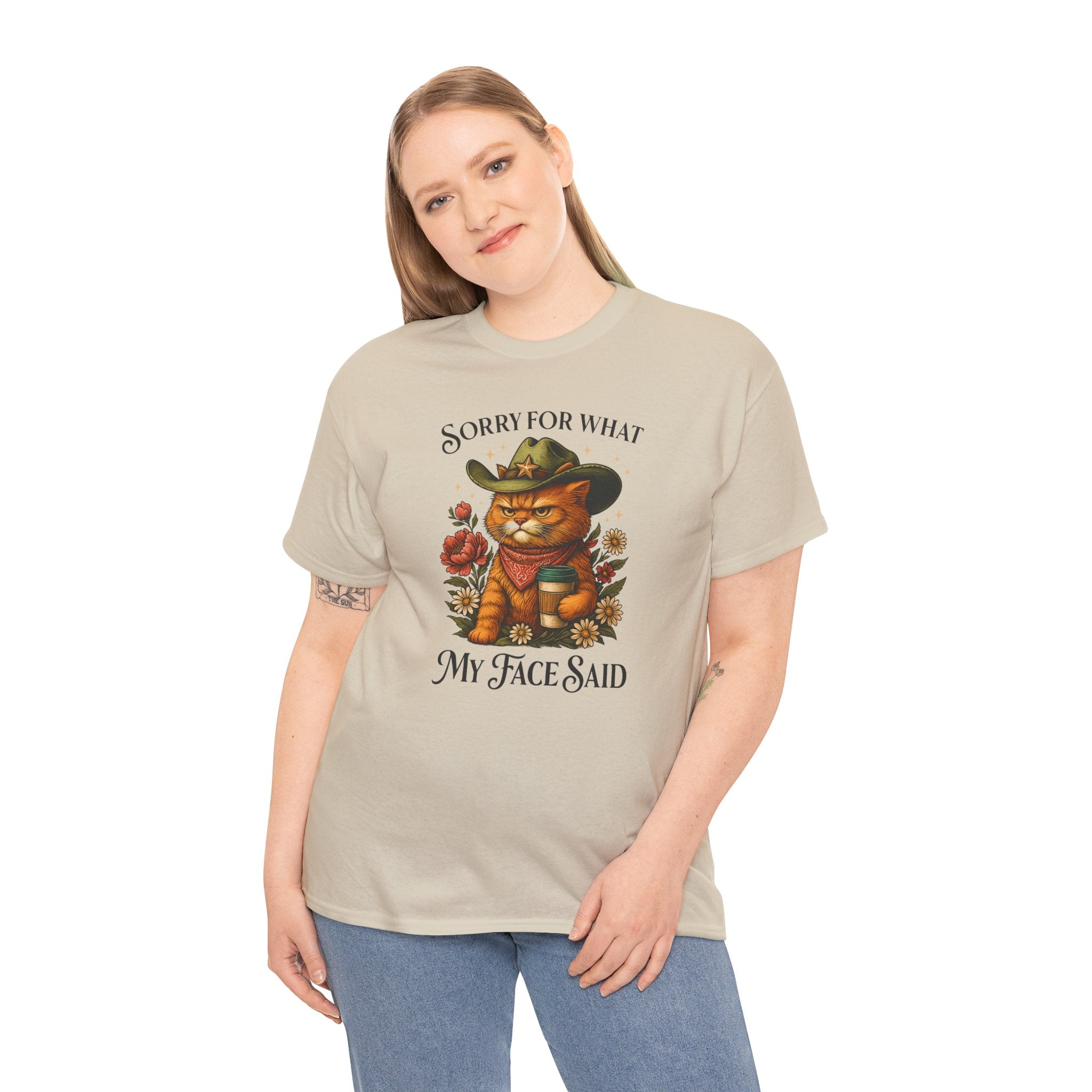 Funny Cat T-Shirt - "Sorry for What My Face Said" Country Cowboy Cat Graphic Tee