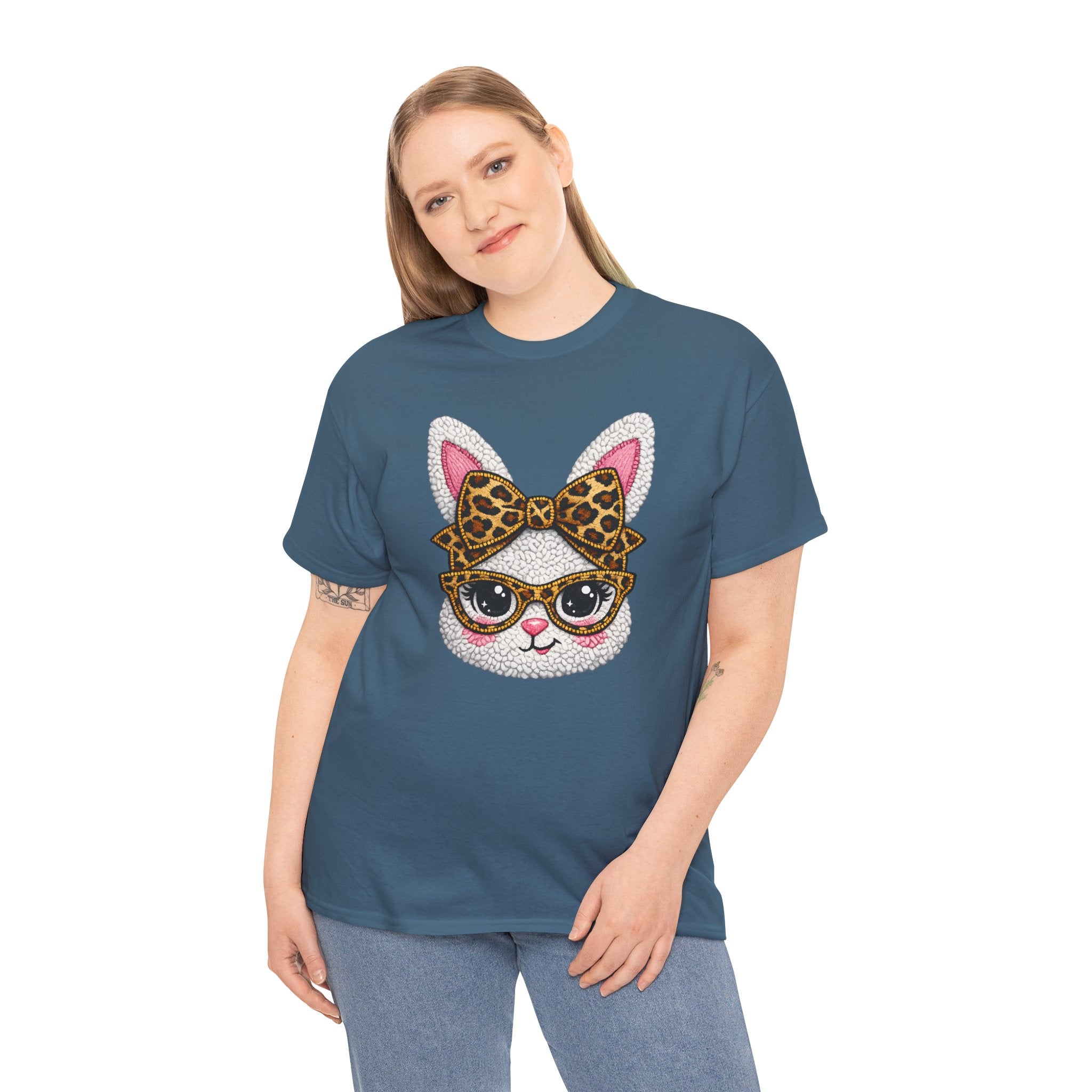 Sassy Easter Bunny Leopard Bow & Glasses T-Shirt