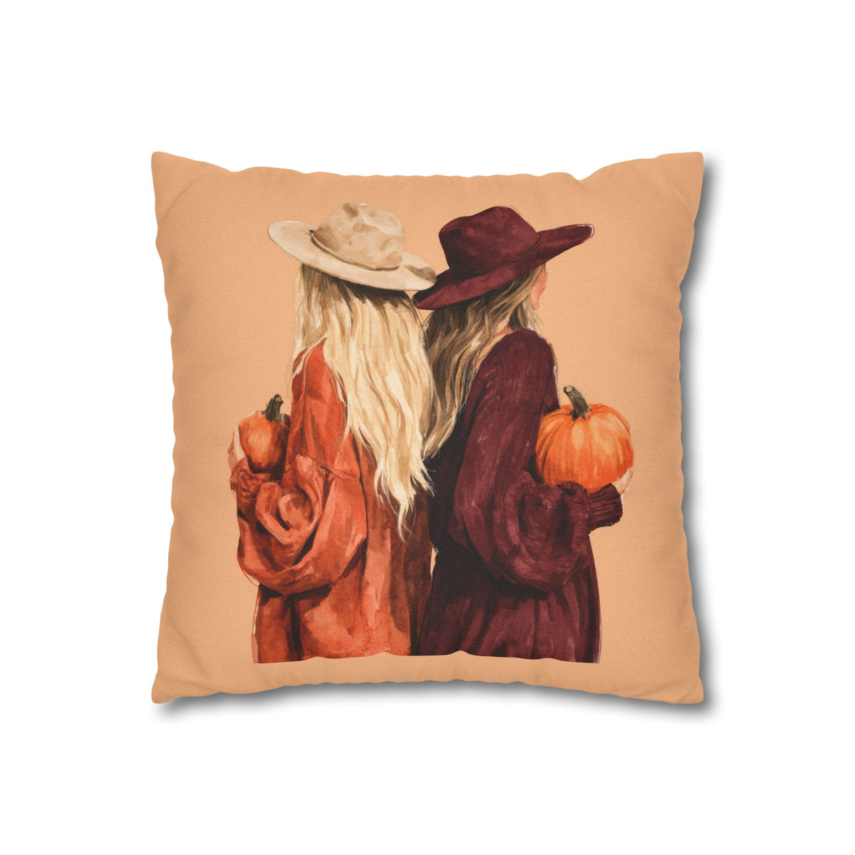 Autumn Besties Pumpkin Pillowcase — Fall Decorative Square Pillow