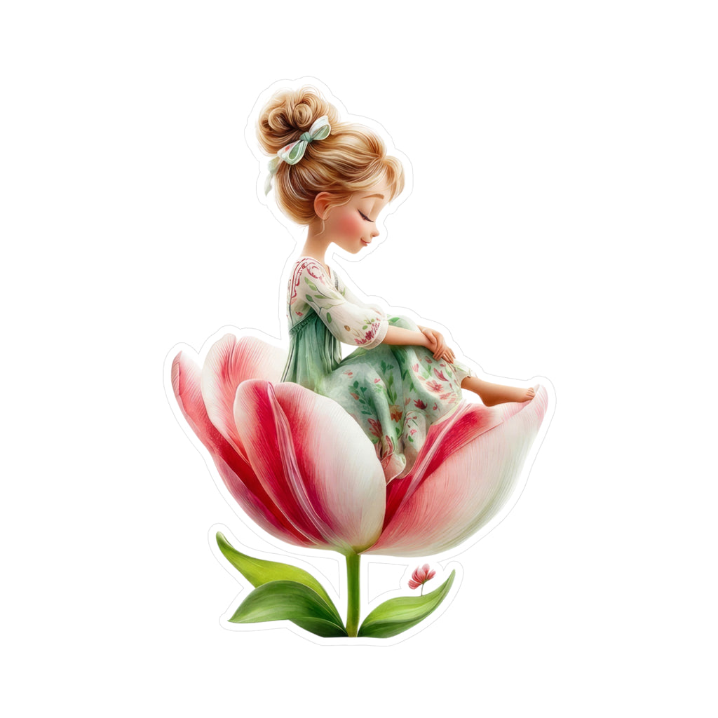 Floral Fairy Girl Kiss-Cut Vinyl Sticker — Cute Tulip Decal for Laptops, Water Bottles & Windows