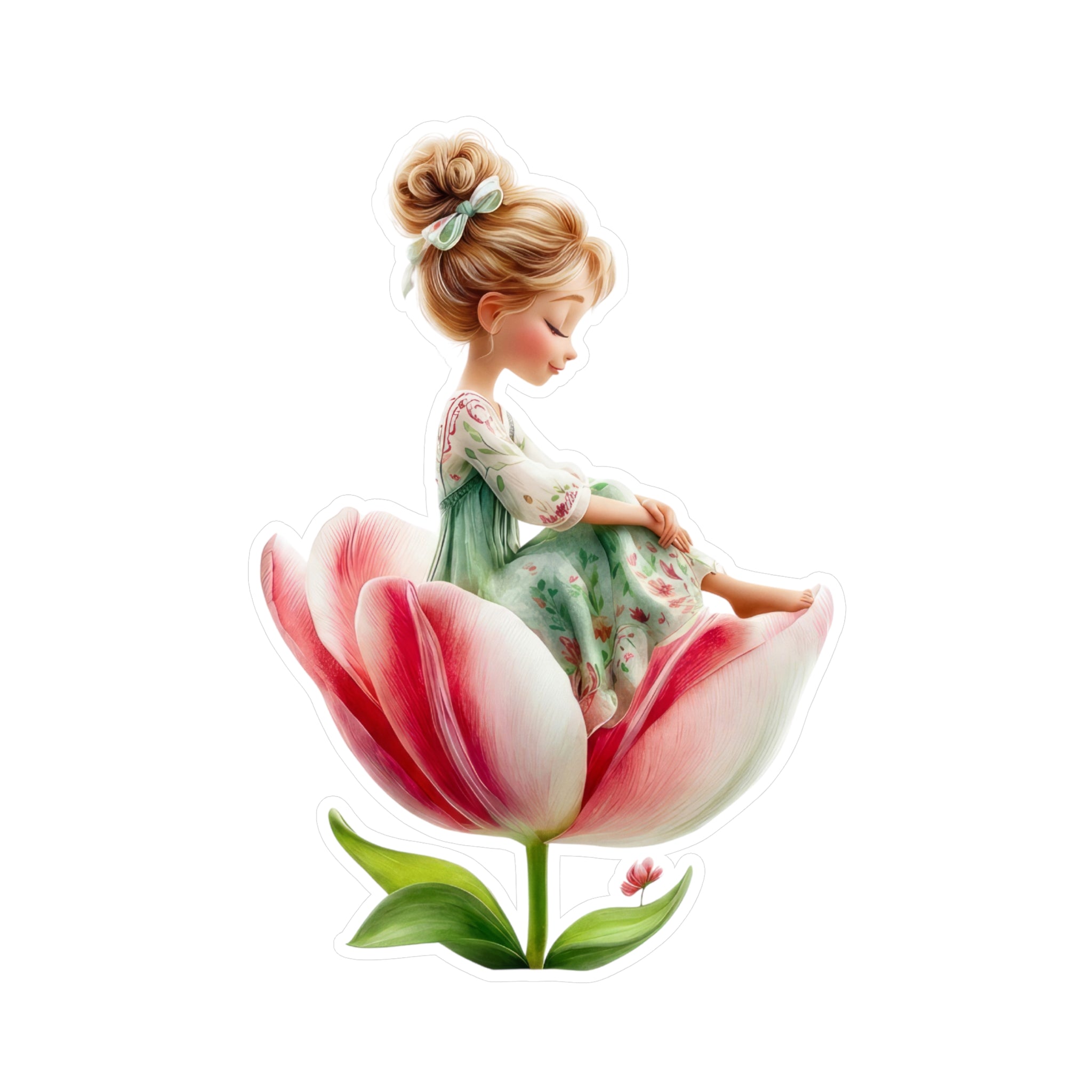 Floral Fairy Girl Kiss-Cut Vinyl Sticker — Cute Tulip Decal for Laptops, Water Bottles & Windows