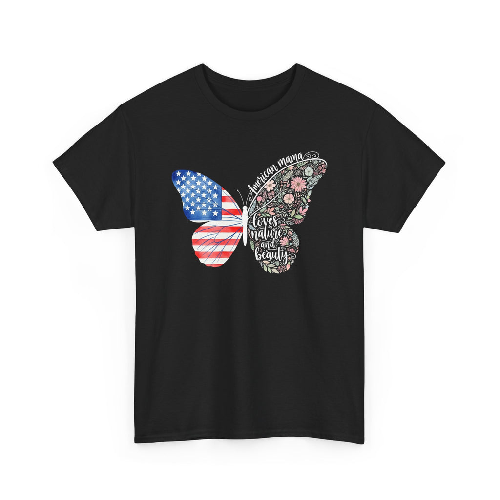 Butterfly Flag T-Shirt — American Mama Flag & Floral Wings Graphic Tee