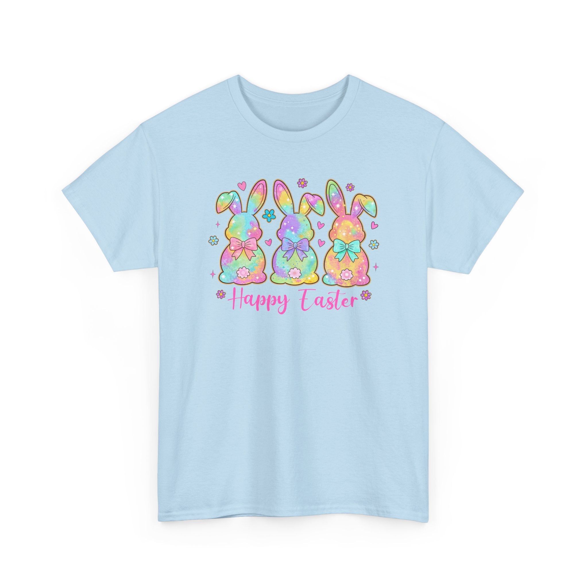 Easter Bunny Trio T-Shirt — Pastel "Happy Easter" Graphic Tee