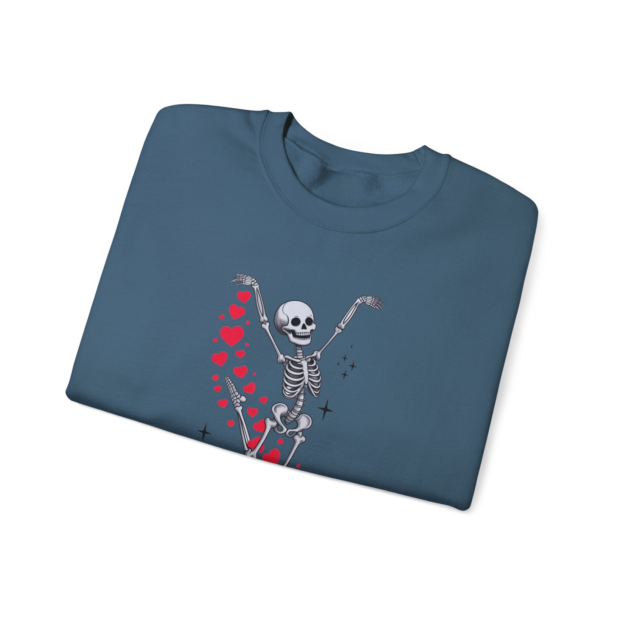 Skeleton Ballet Crewneck Sweatshirt — Dancing Skeleton with Hearts Sleeve