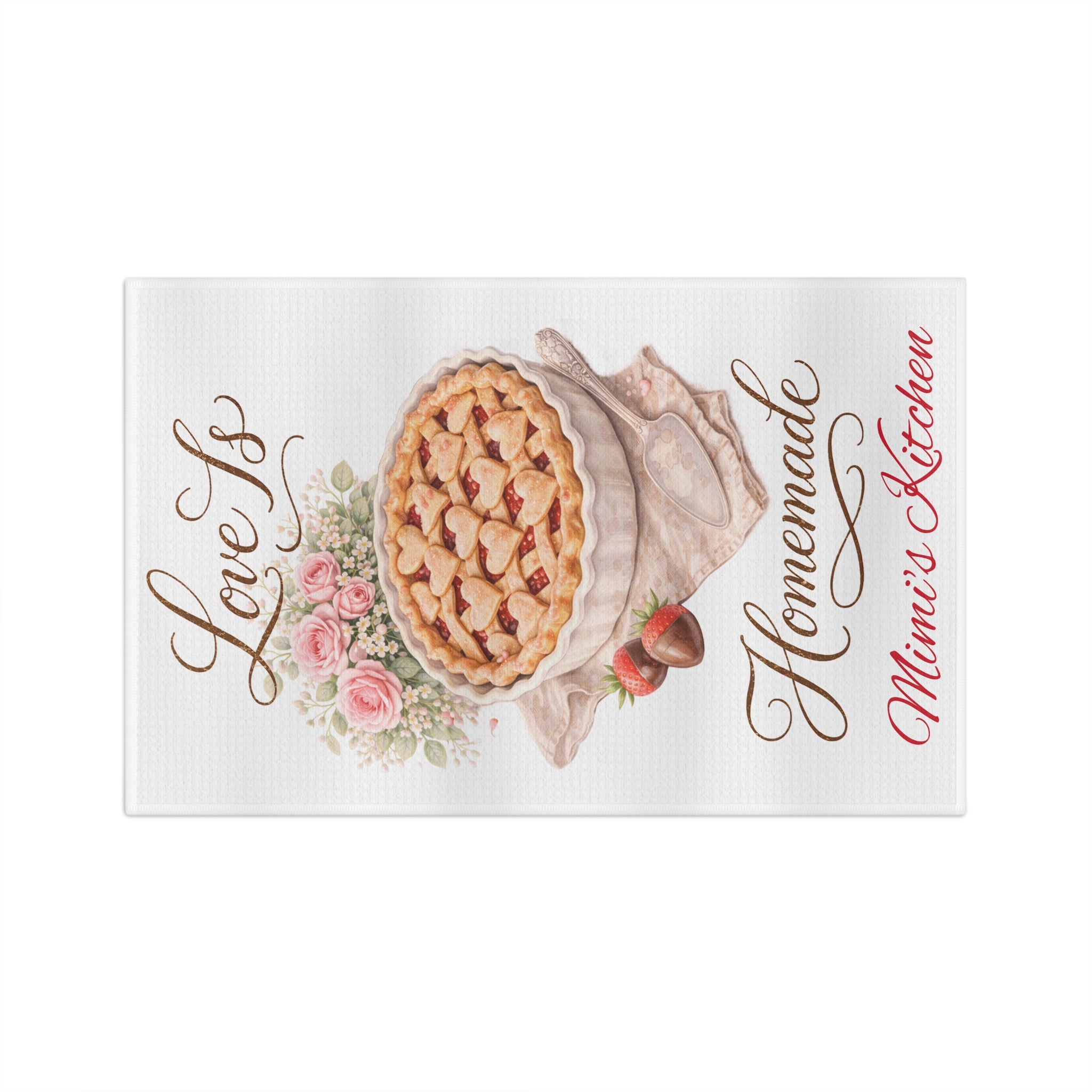 Microfiber Tea Towel — "Love Is Homemade" Rustic Pie Kitchen Towel (Personalize)