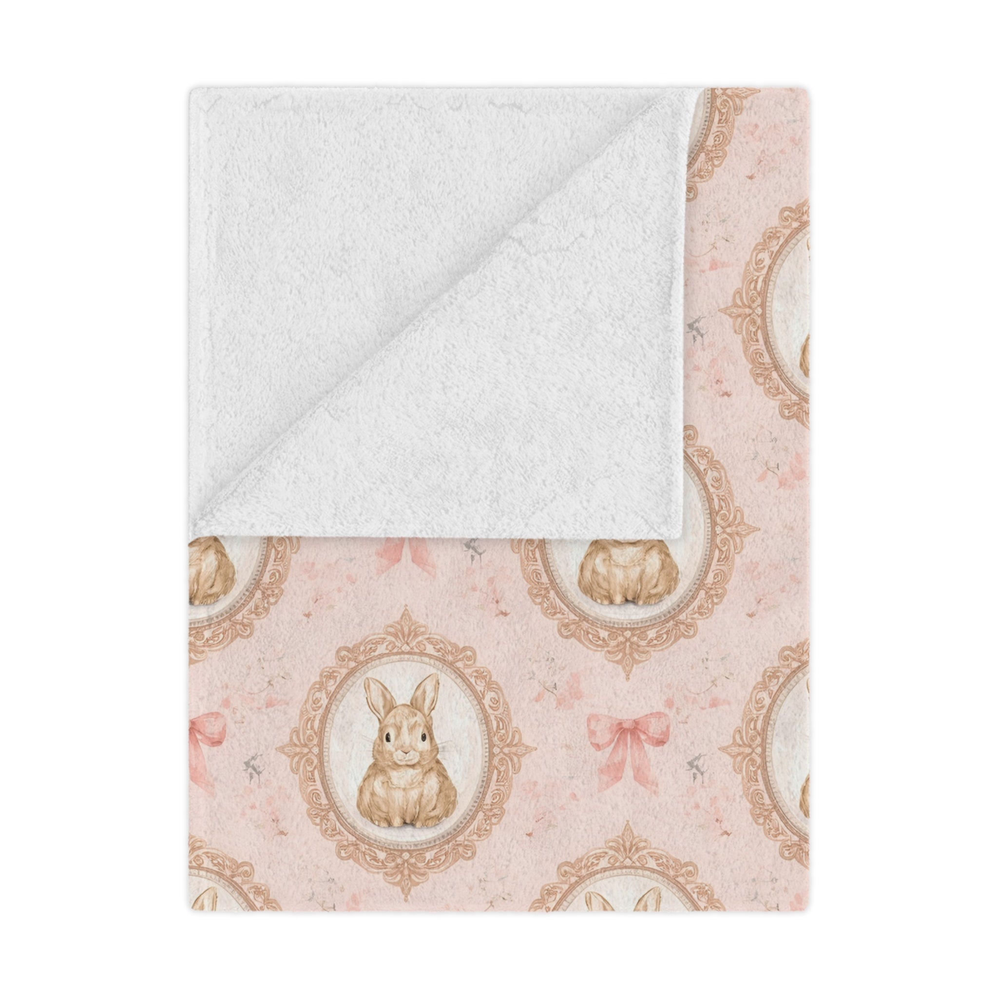 Personalized Pink Bunny Minky Blanket — Vintage Floral Nursery Throw with Name