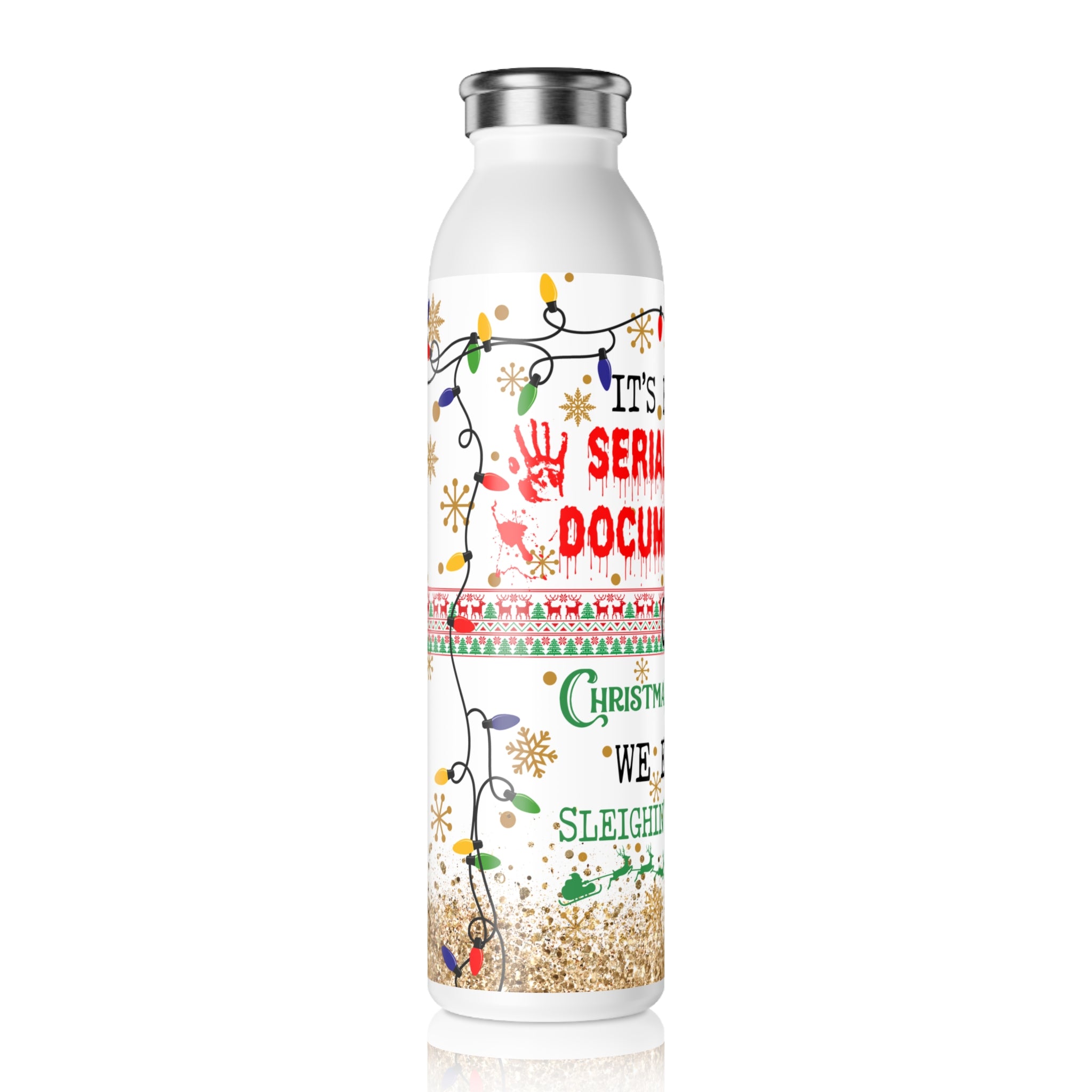 Serial Killer Documentary or Christmas Movie Slim Water Bottle | Holiday Funny