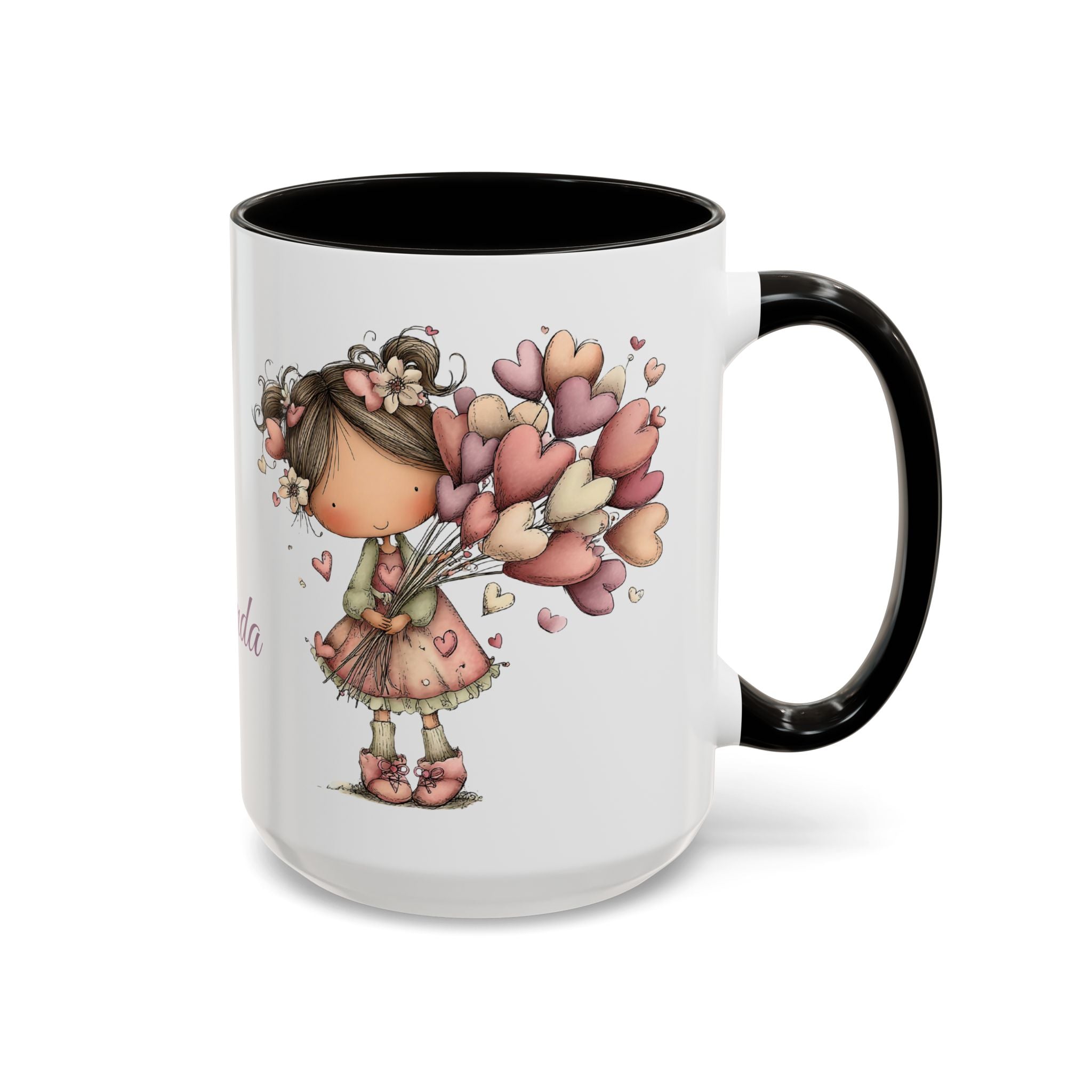 Personalized Heart Girl Mug — Cute Name Coffee Cup (11oz/15oz)