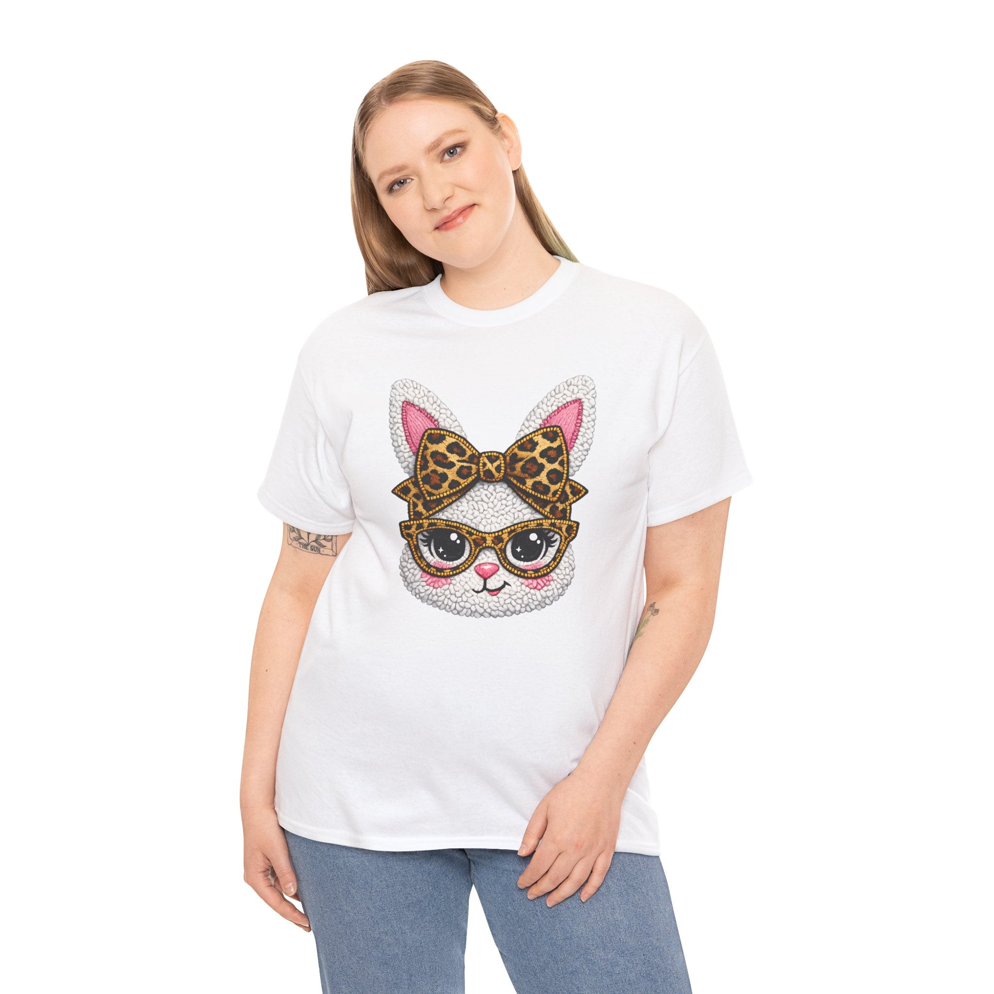 Sassy Easter Bunny Leopard Bow & Glasses T-Shirt