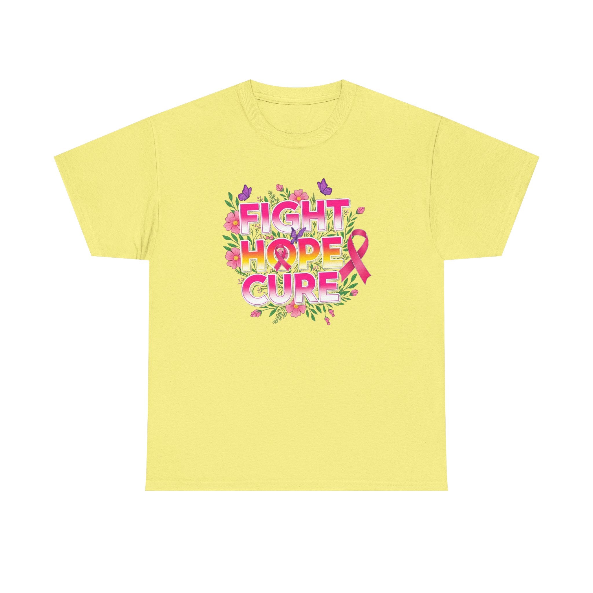 Breast Cancer Awareness Tee – "Fight Hope Cure" Pink Ribbon Floral Shirt