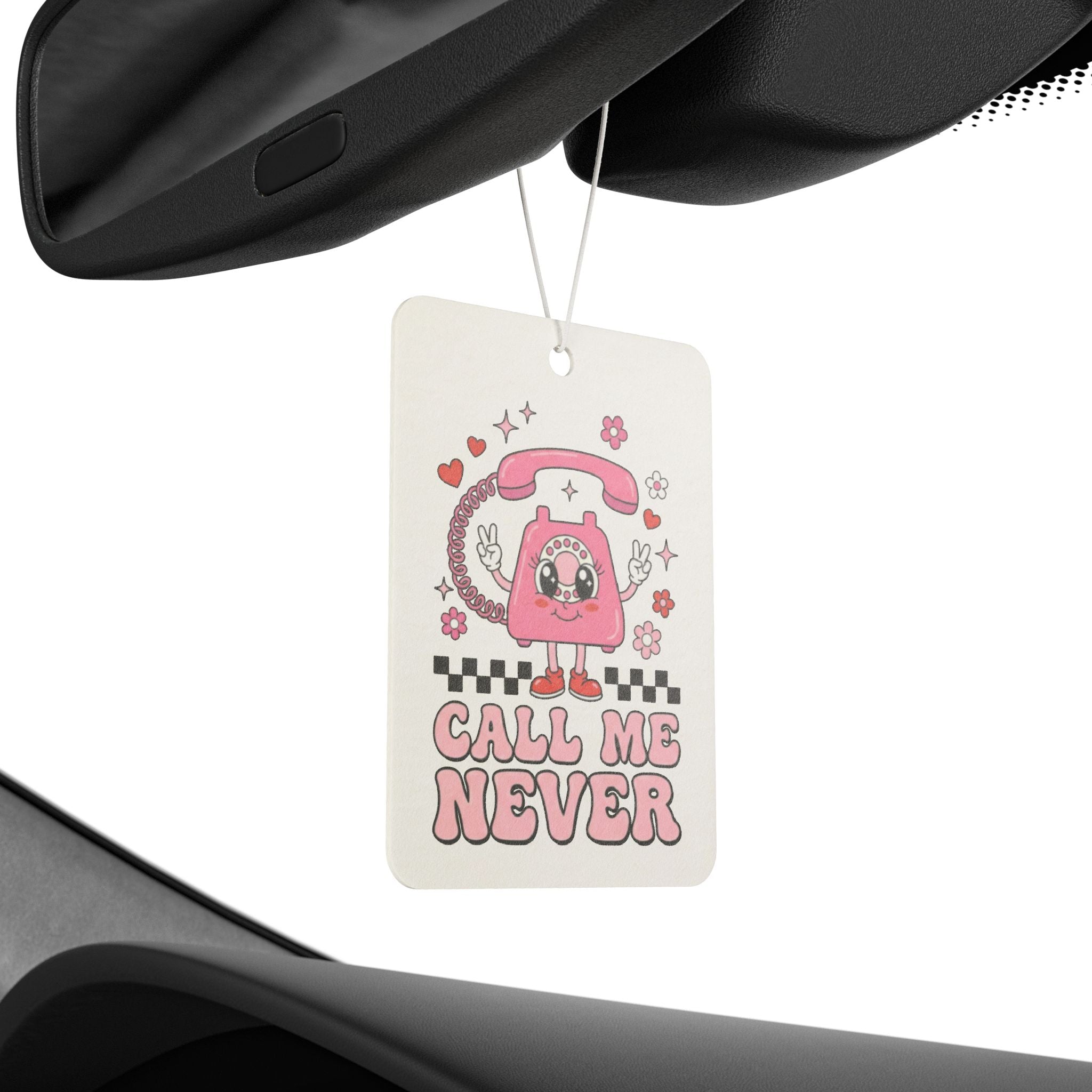 Call Me Never Car Air Freshener — Cute Retro Pink Phone Design