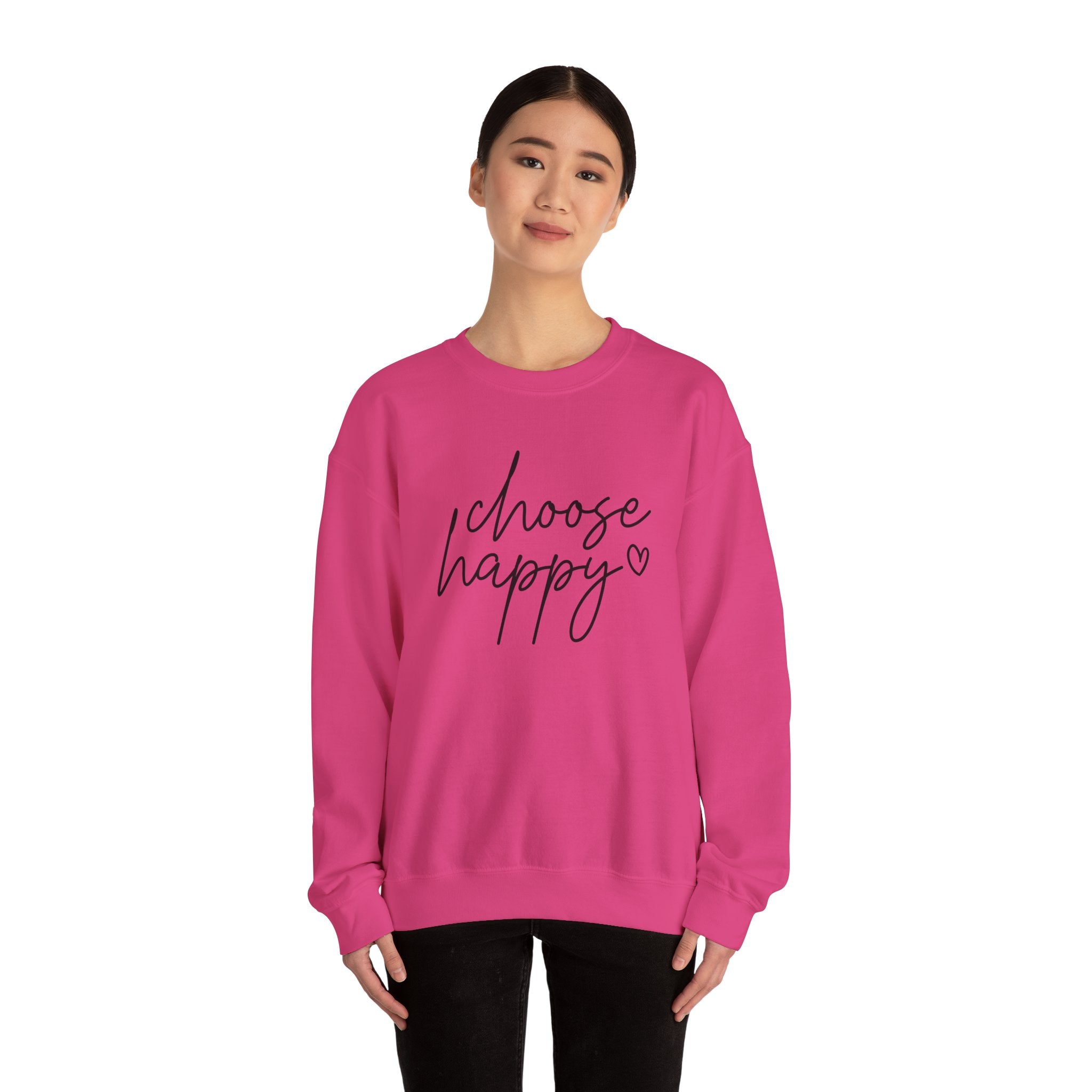 Choose Happy Crewneck Sweatshirt — Cozy Inspirational Pullover with Script Heart