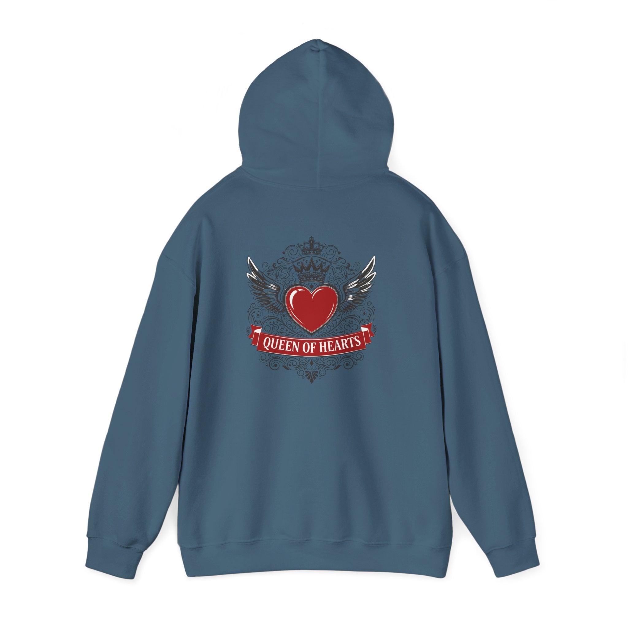 Queen of Hearts Hoodie — Winged Heart Crown Graphic Pullover