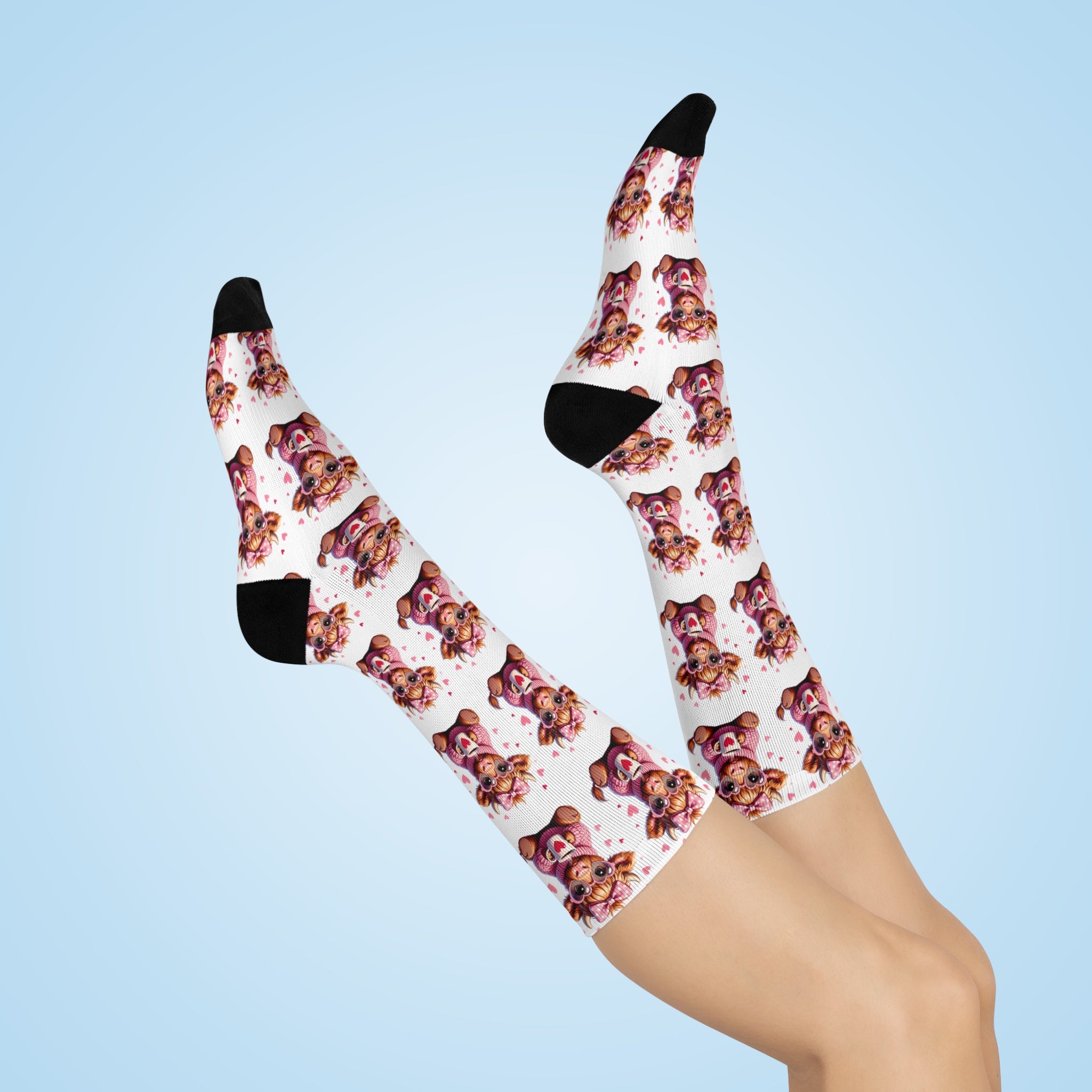 Cute Cow Crew Socks — Cushioned Comfort Socks with Floral Cow Pattern