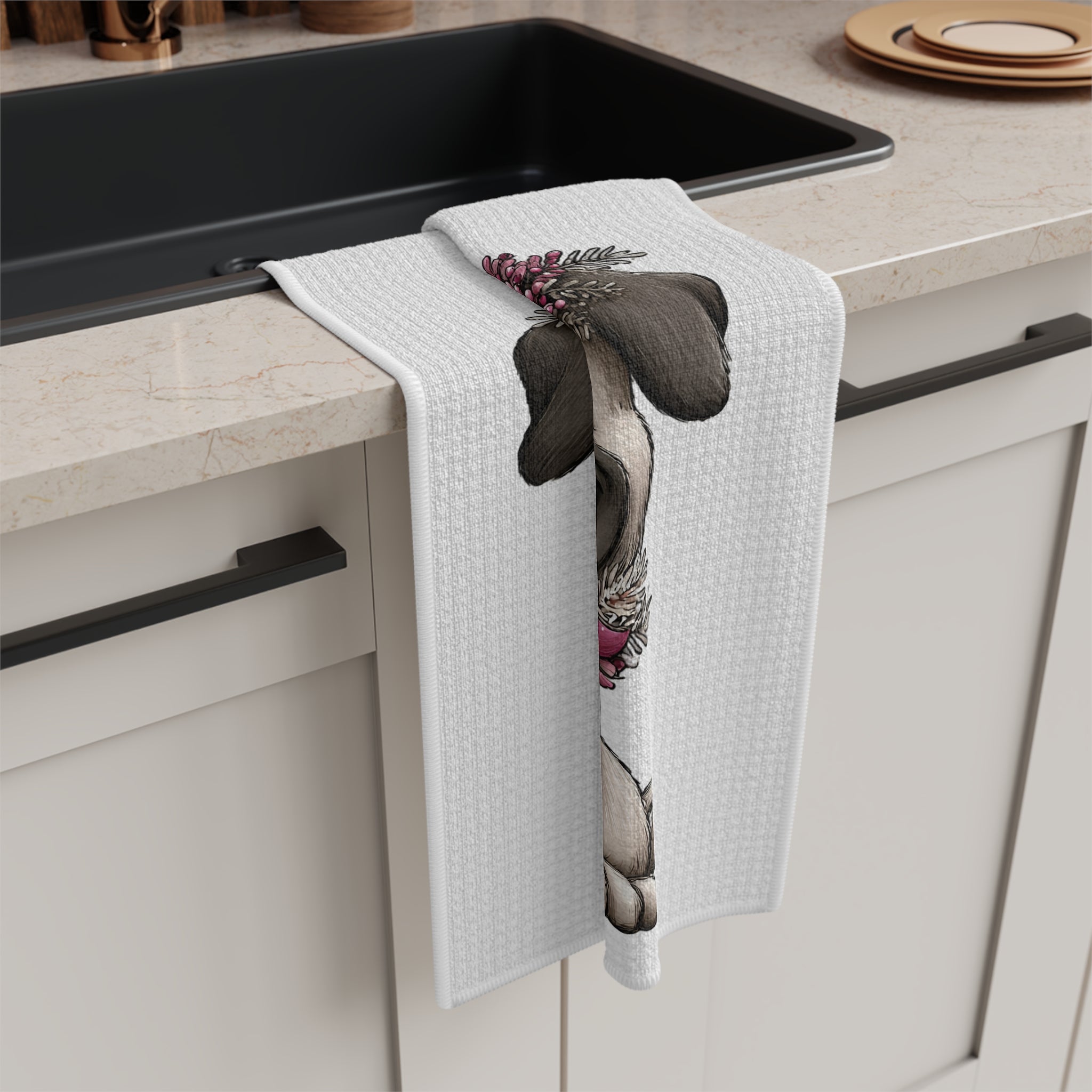 Adorable Christmas Pug Floral Microfiber Tea Towel