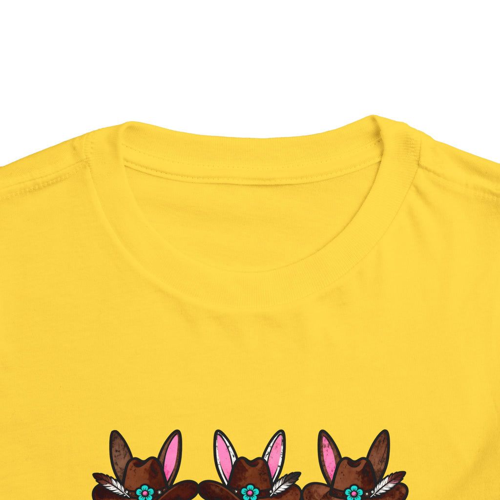 Personalized Toddler Tee — Floral Bow Bunny Trio with Name