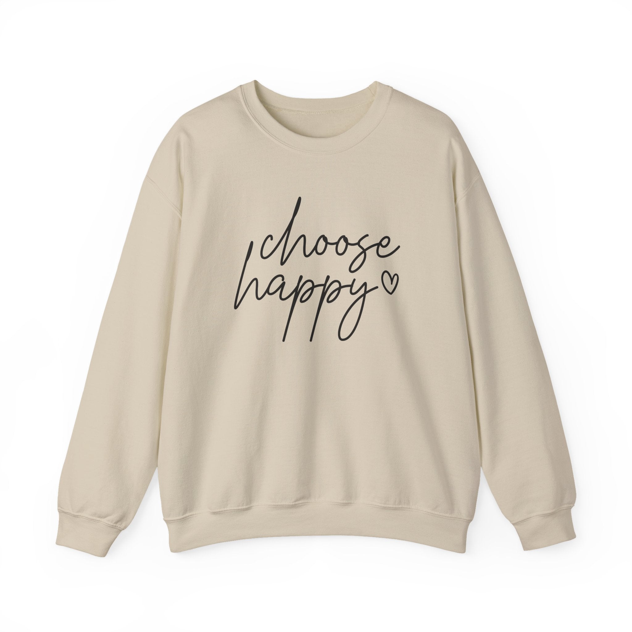 Choose Happy Crewneck Sweatshirt — Cozy Inspirational Pullover with Script Heart