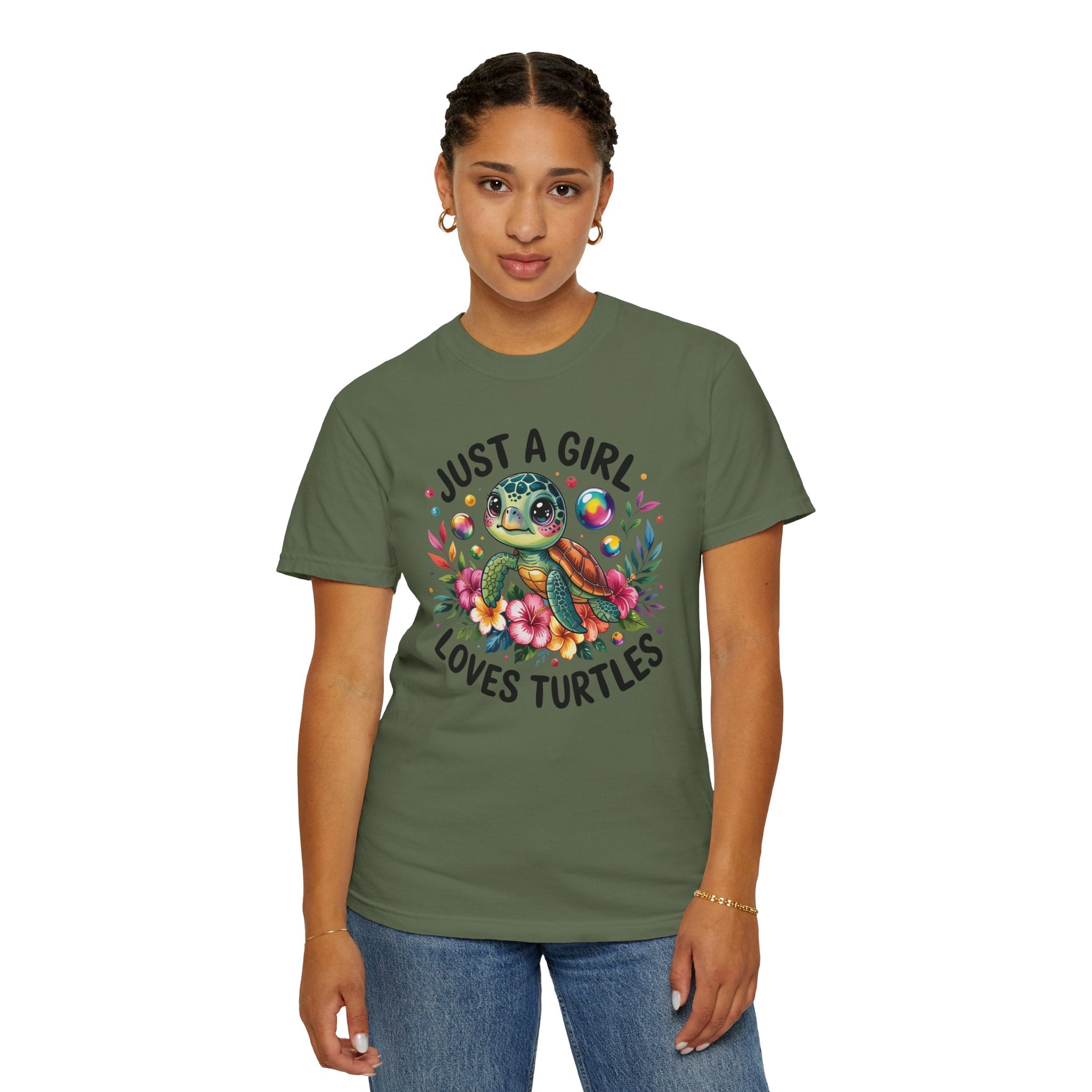 Just a Girl Loves Turtles Graphic T-Shirt — Cute Sea Turtle Tee