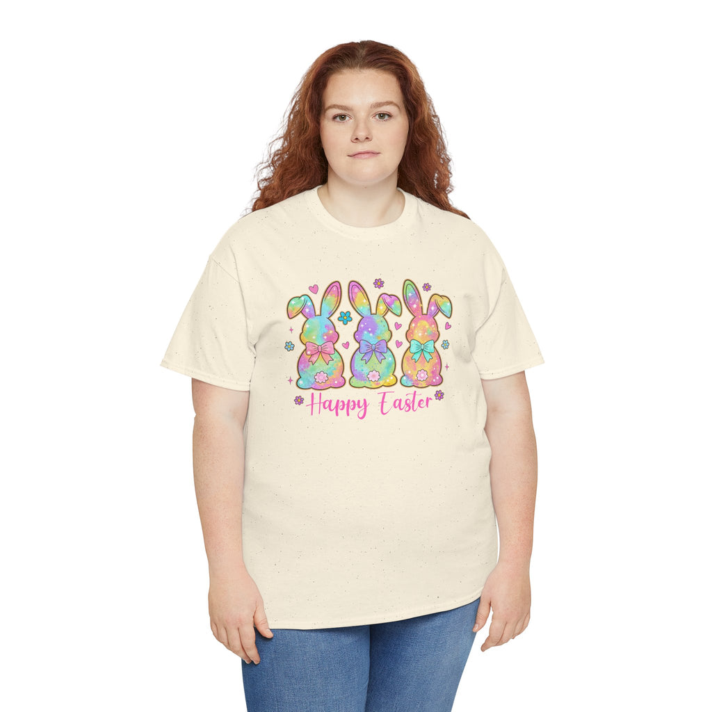 Easter Bunny Trio T-Shirt — Pastel "Happy Easter" Graphic Tee