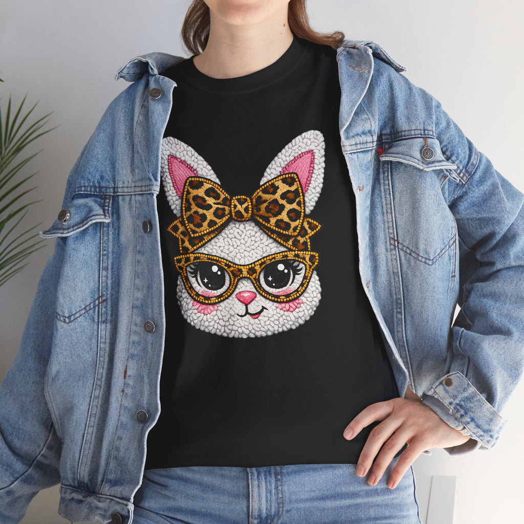 Sassy Easter Bunny Leopard Bow & Glasses T-Shirt