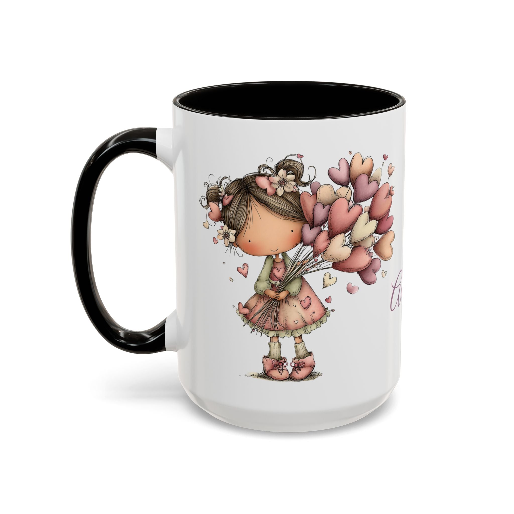 Personalized Heart Girl Mug — Cute Name Coffee Cup (11oz/15oz)