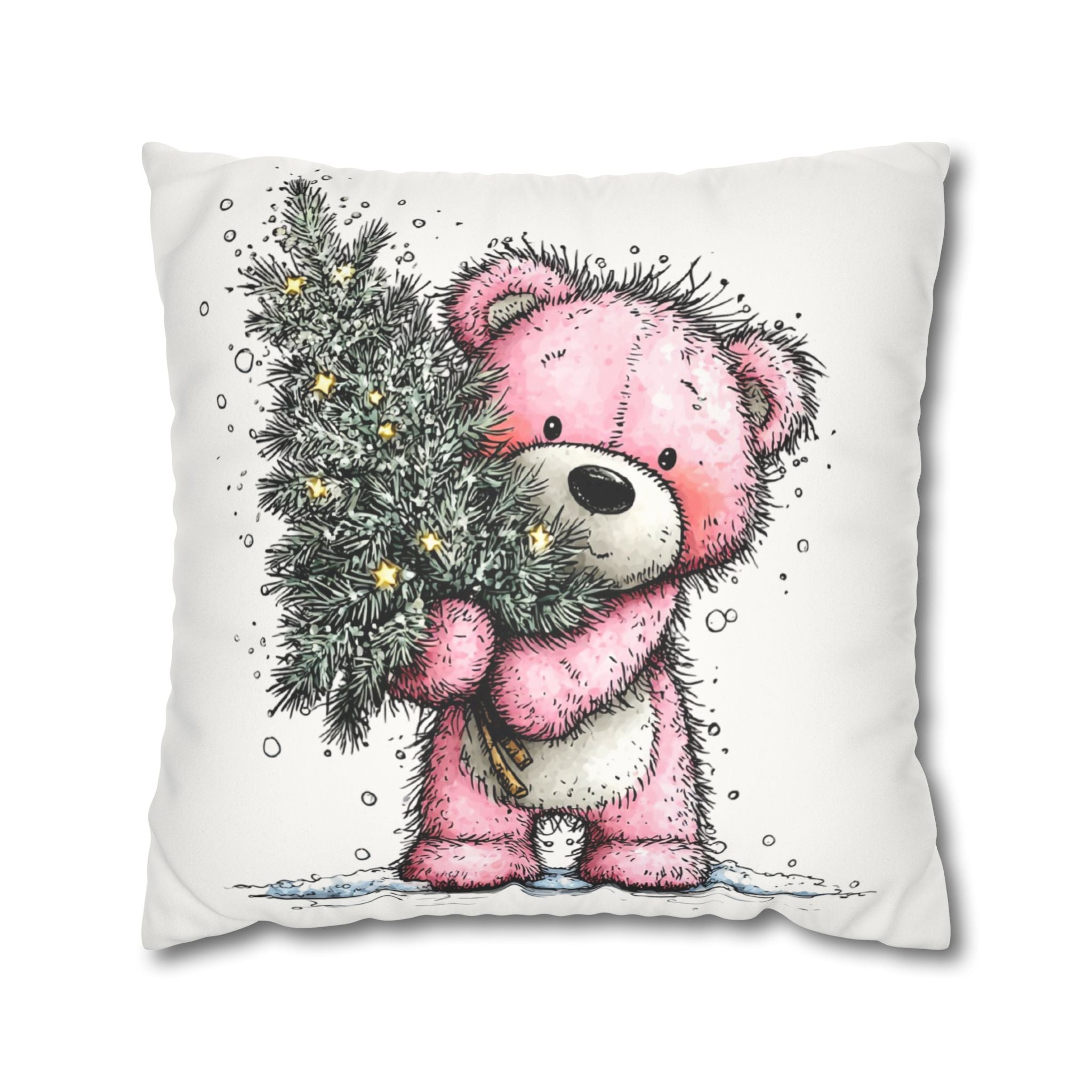 Christmas Bear Faux Suede Pillowcase