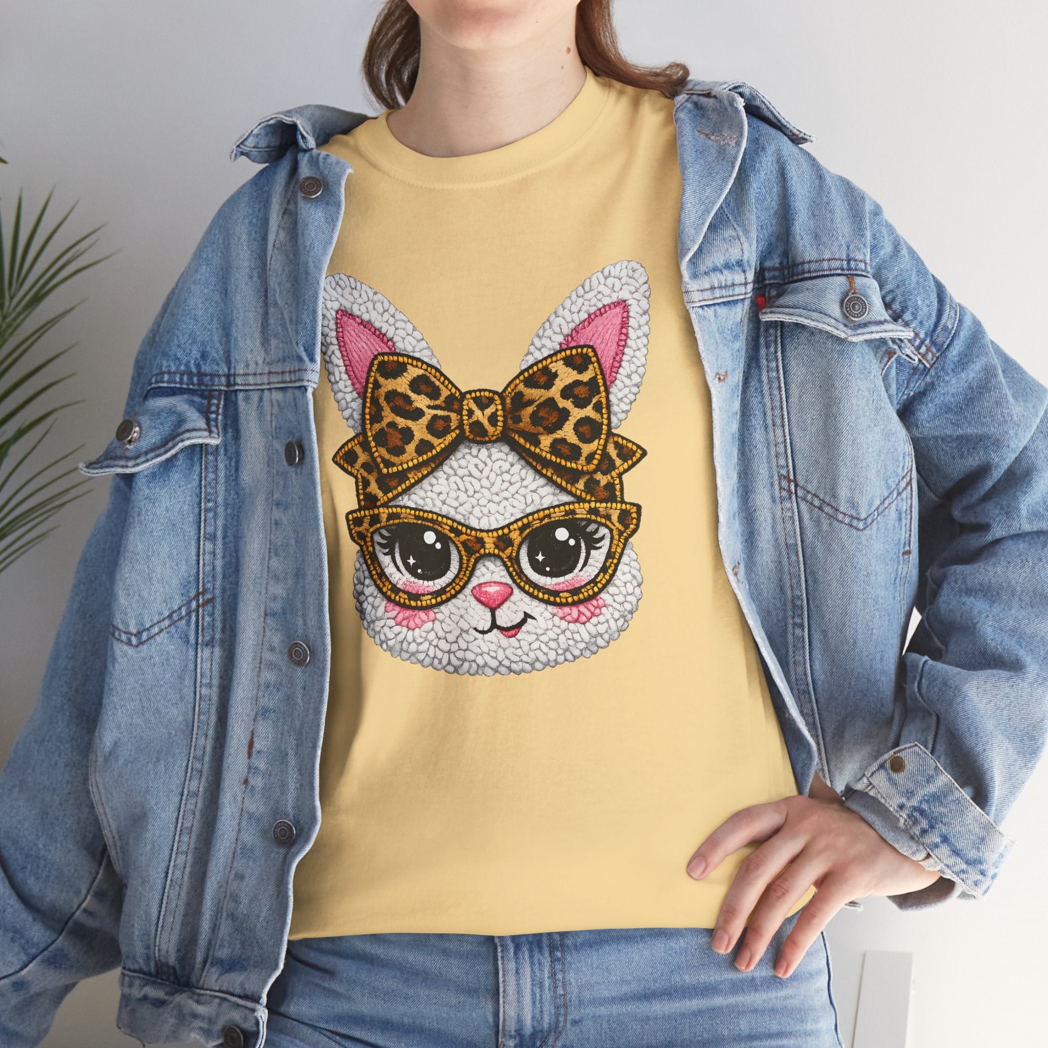 Sassy Easter Bunny Leopard Bow & Glasses T-Shirt