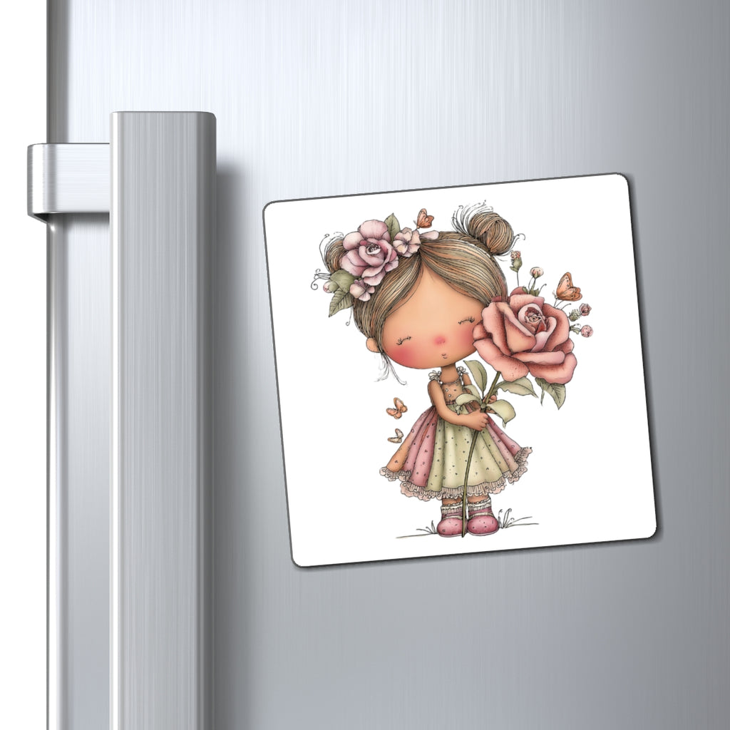 Cute Floral Girl Magnet — Pastel Rose Refrigerator Magnet for Kids & Nursery Decor