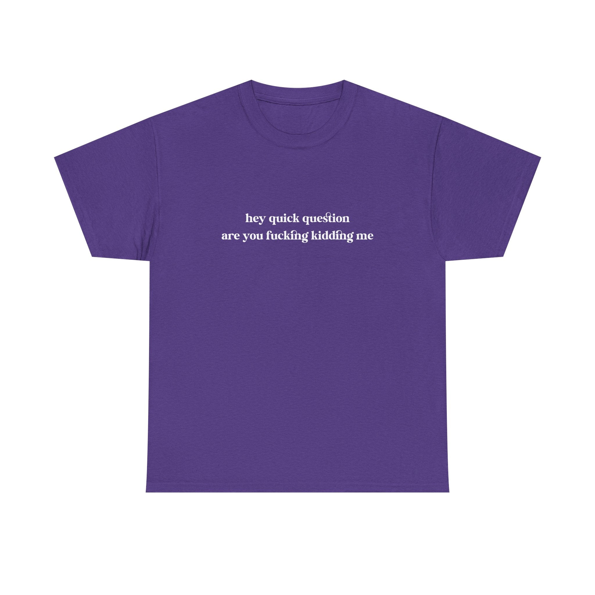 Funny Graphic Tee — “hey quick question are you fucking kidding me” Slogan T‑Shirt