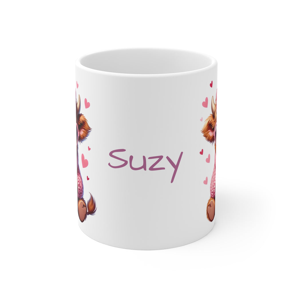 Personalized Cute Cow Mug – Custom Name Coffee Cup, Adorable Heart & Sweater Design