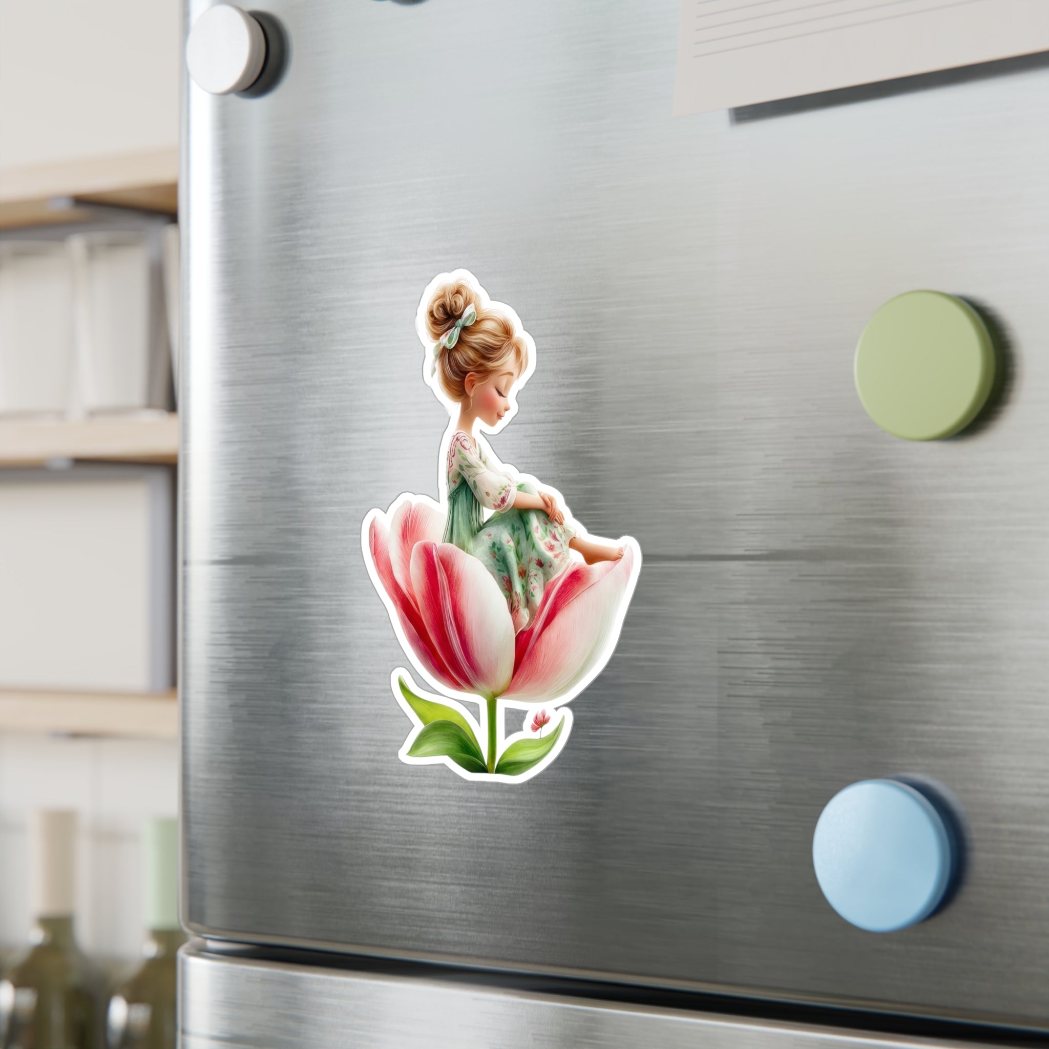 Floral Fairy Girl Kiss-Cut Vinyl Sticker — Cute Tulip Decal for Laptops, Water Bottles & Windows