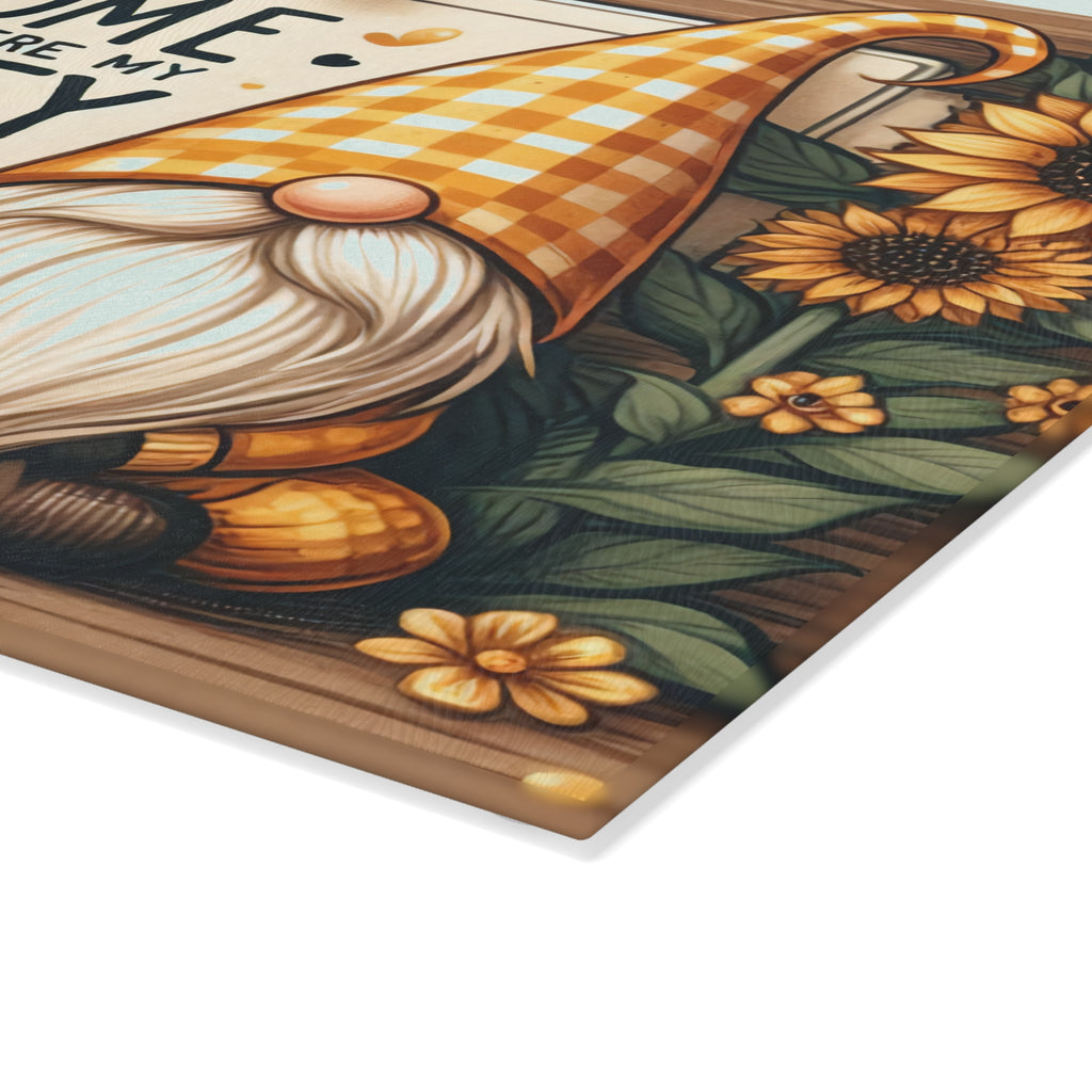 Charming Gnome Glass Cutting Board - Home is Where My Honey Is