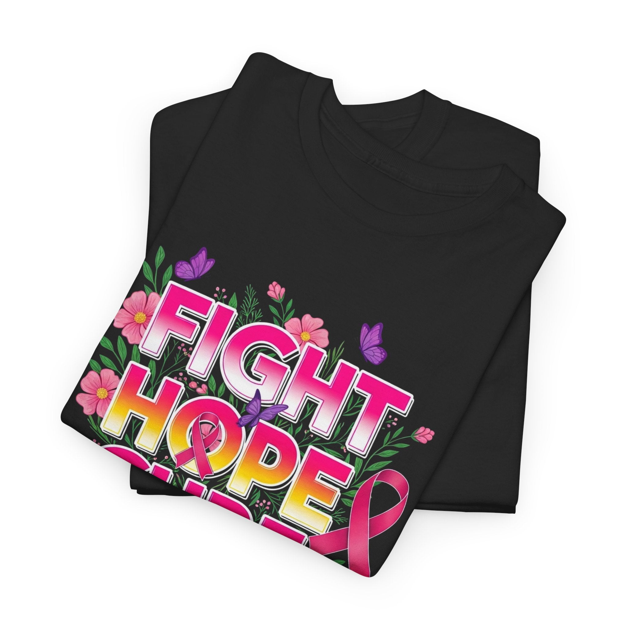 Breast Cancer Awareness Tee – "Fight Hope Cure" Pink Ribbon Floral Shirt