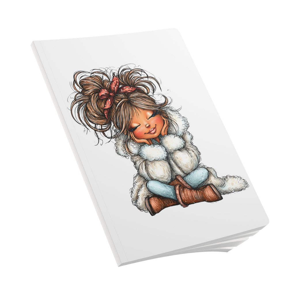Cute Cozy Girl Softcover Journal — Holiday Hot Cocoa & Winter Outfit Sketches