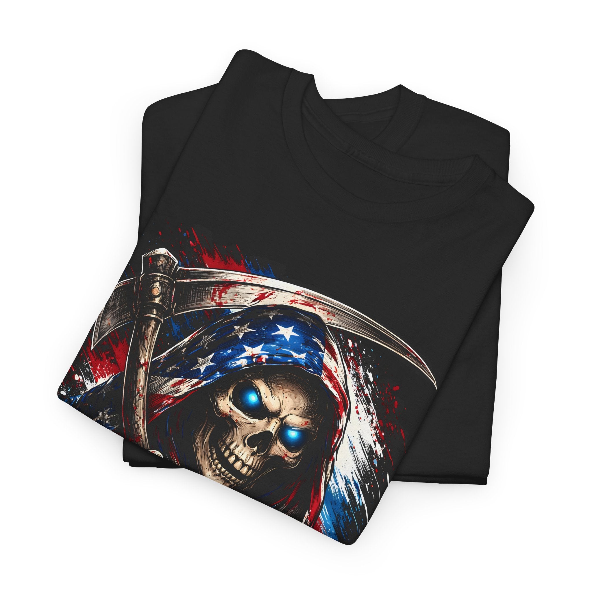 Skull Reaper T-Shirt — American Flag Grim Reaper Graphic Tee