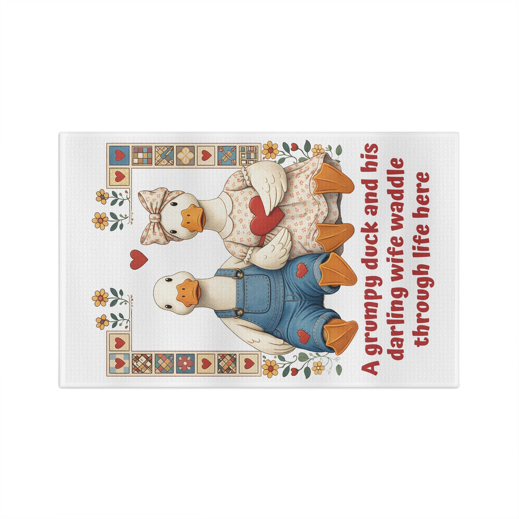 Cute Farmhouse Duck Couple Personalized Tea Towel