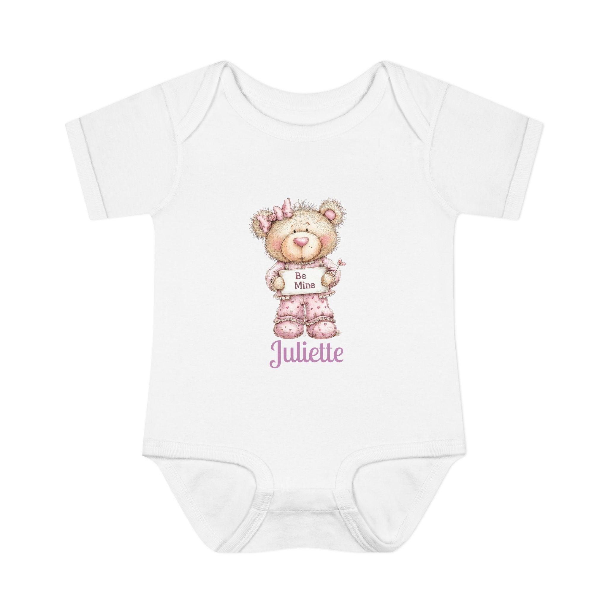 Personalized Baby Bodysuit - Cute Bear “Be Mine” Valentine Onesie with Name