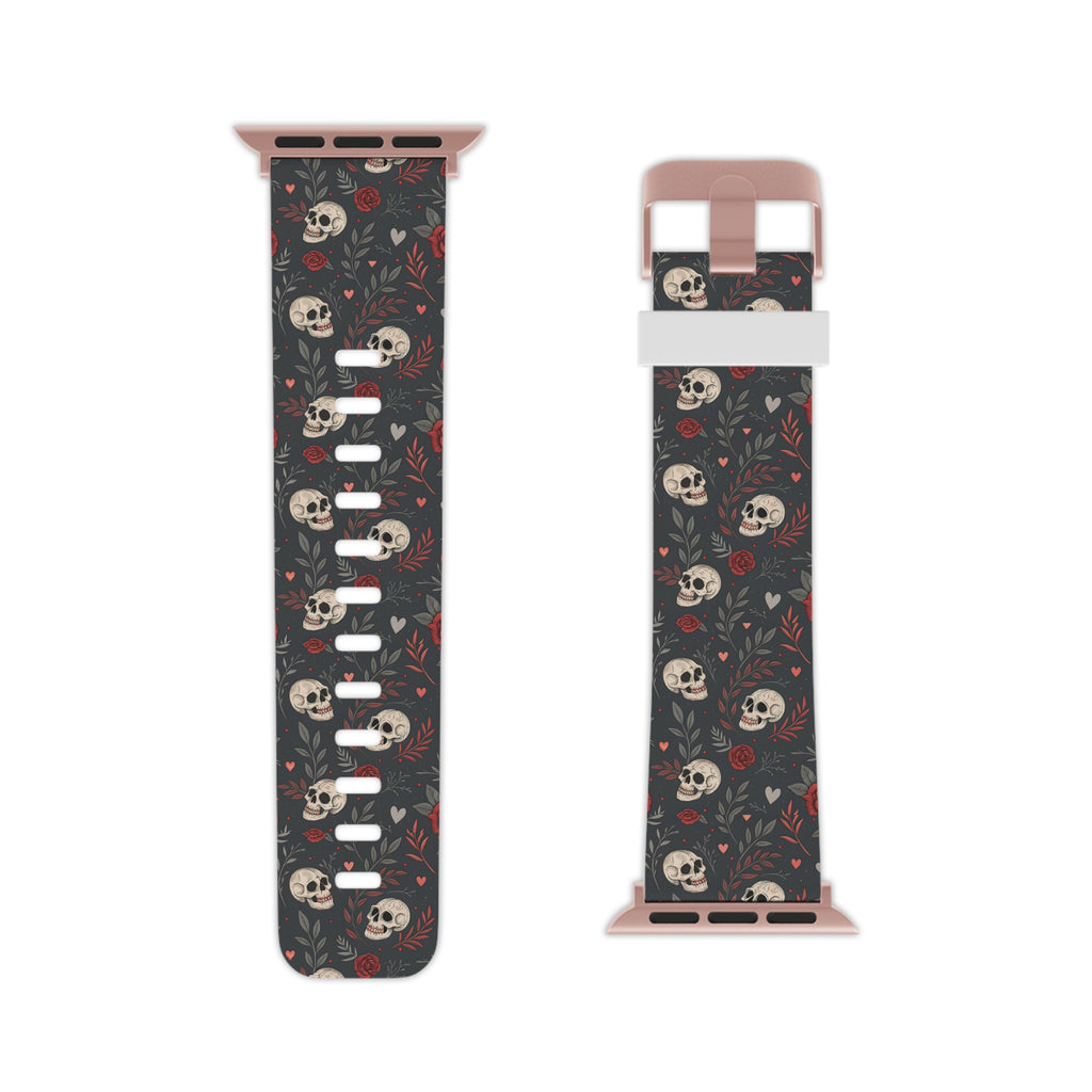 Skull & Roses Apple Watch Band — Gothic Floral Silicone Strap