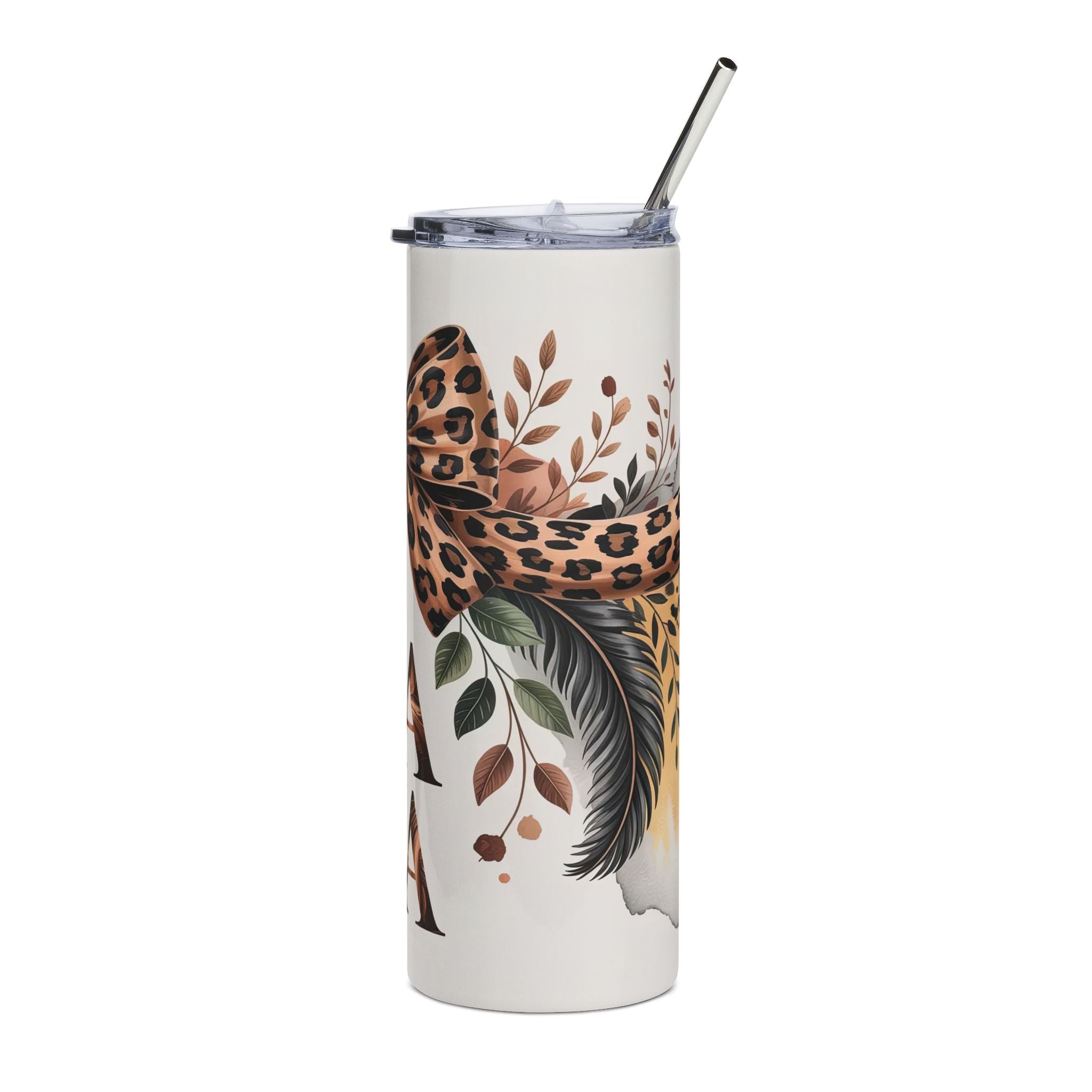 Leopard Bow 20oz Stainless Tumbler — Personalized 'Yaya' Travel Cup