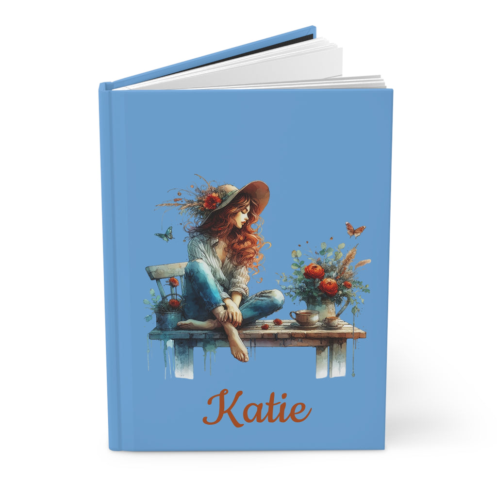 Personalized Whimsical Girl on Bench Hardcover Journal