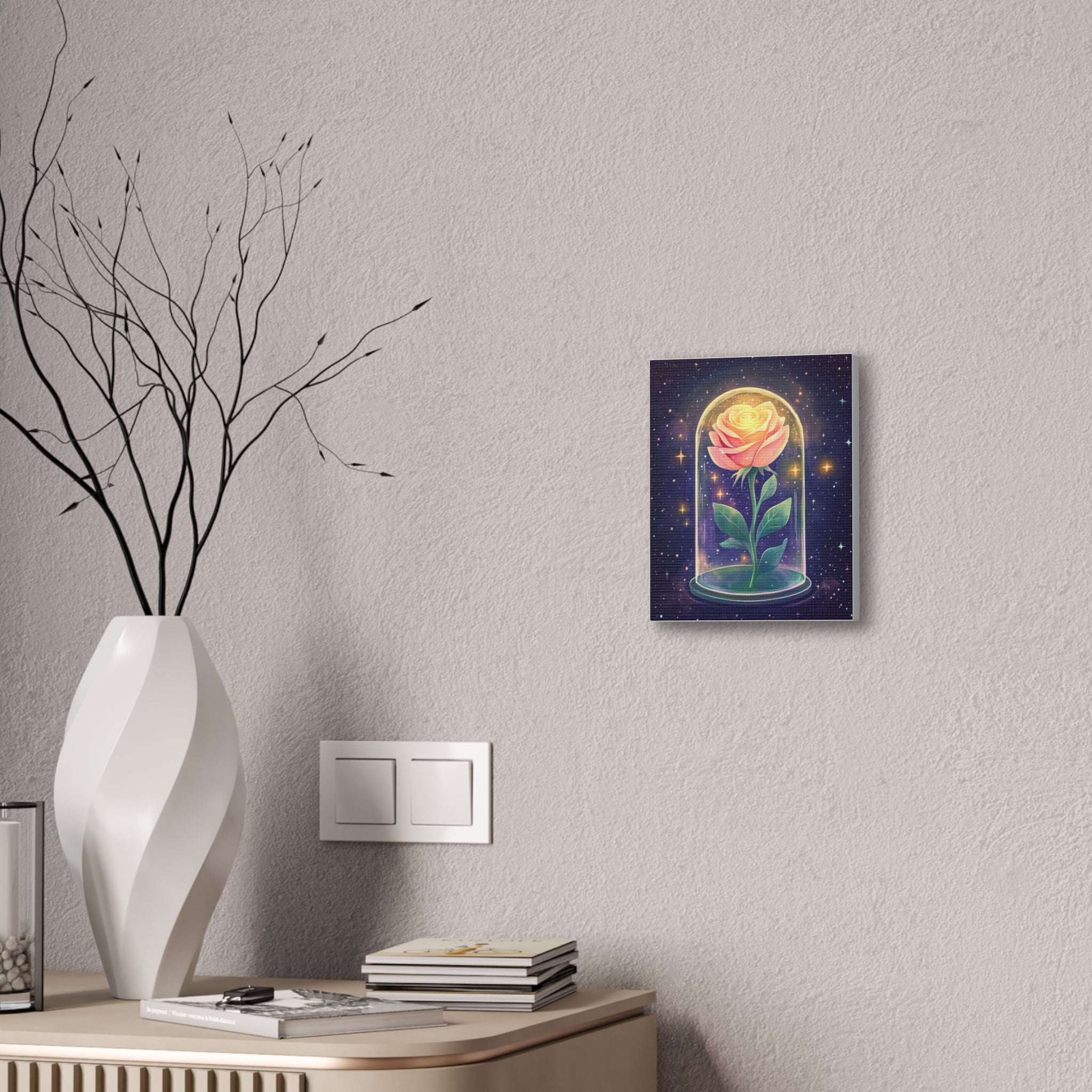 Enchanted Rose Canvas Print — Glowing Floral Under Glass Wall Art
