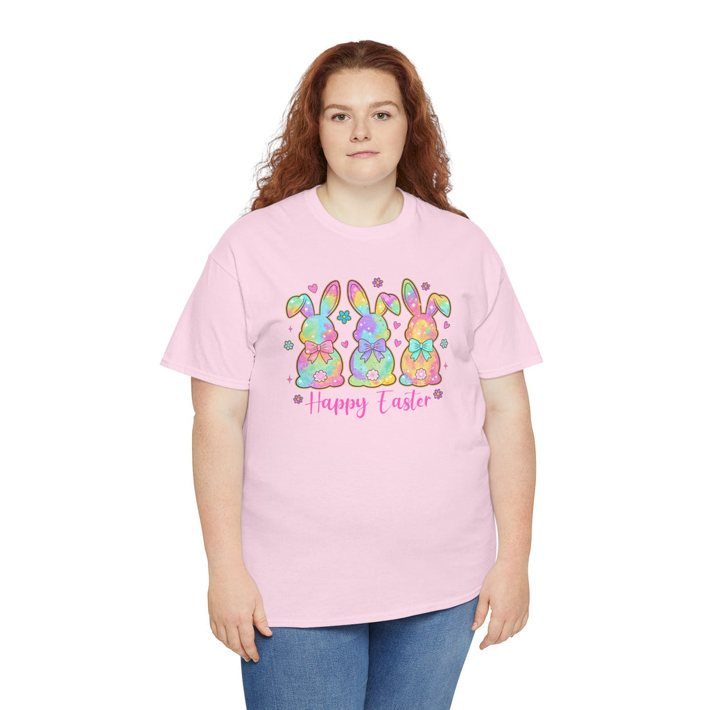 Easter Bunny Trio T-Shirt — Pastel "Happy Easter" Graphic Tee
