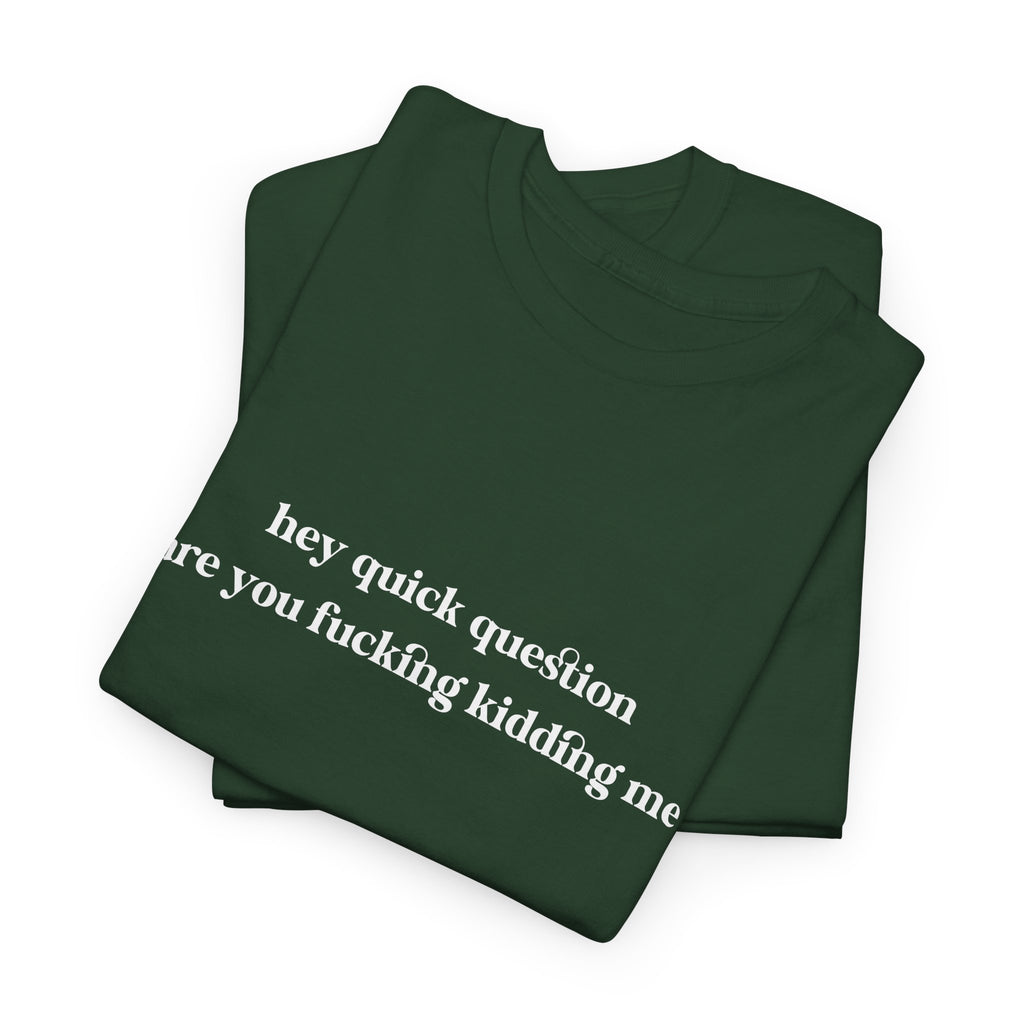Funny Graphic Tee — “hey quick question are you fucking kidding me” Slogan T‑Shirt