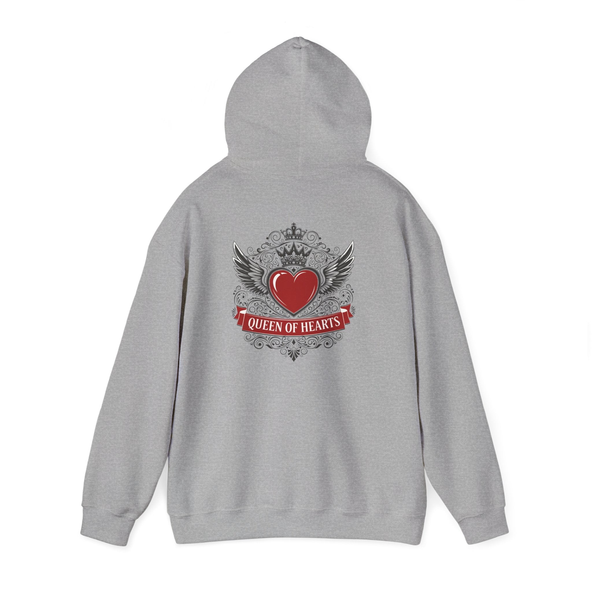 Queen of Hearts Hoodie — Winged Heart Crown Graphic Pullover
