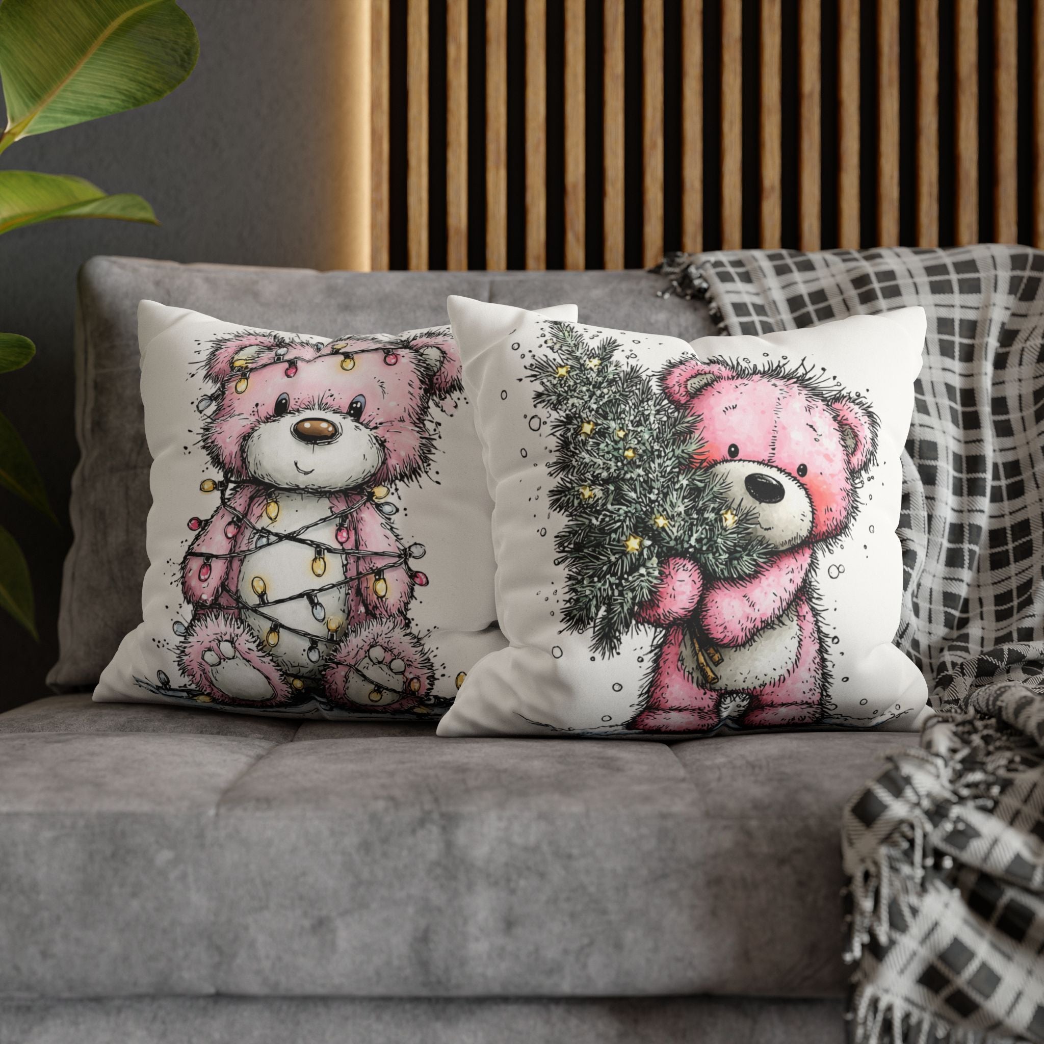 Christmas Bear Faux Suede Pillowcase