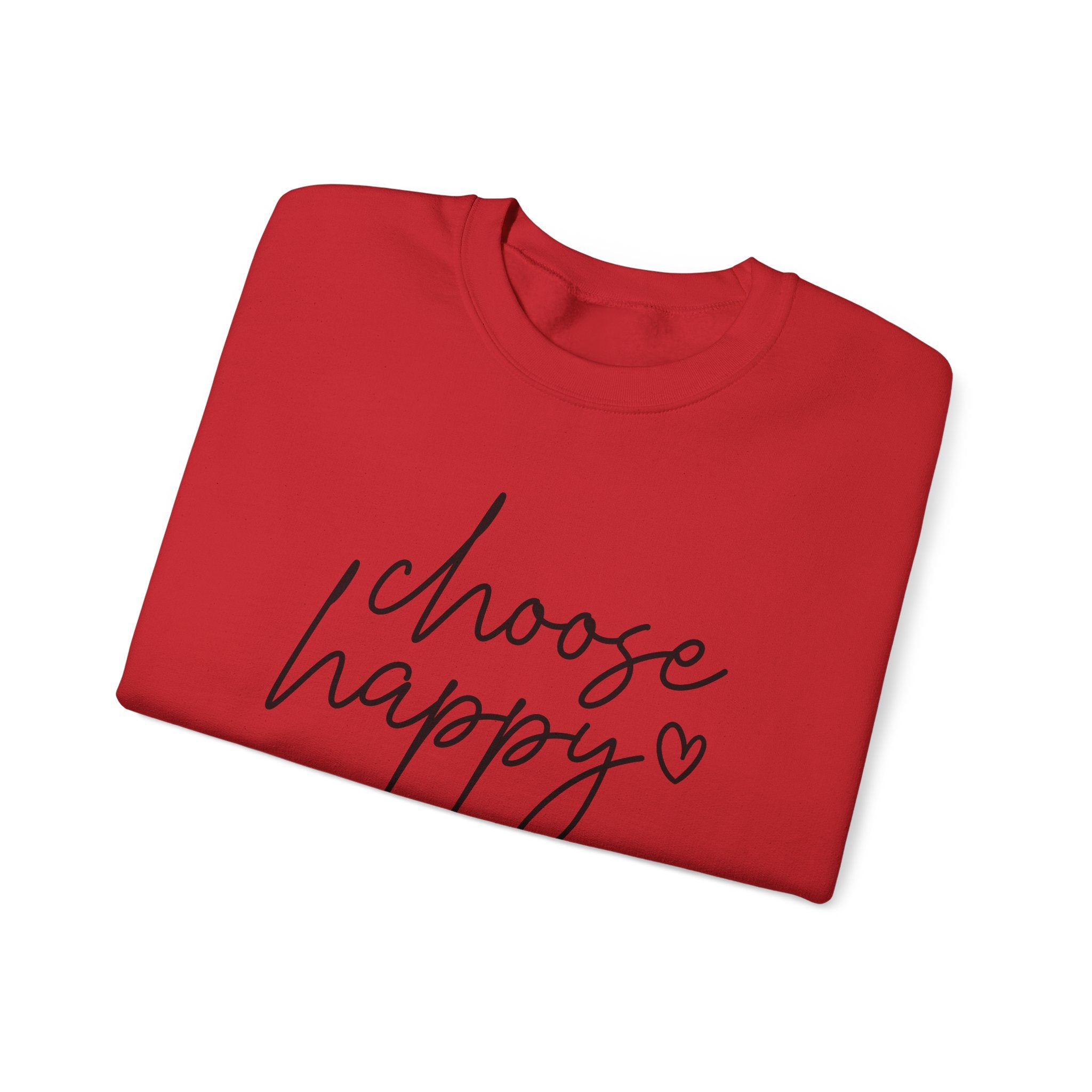 Choose Happy Crewneck Sweatshirt — Cozy Inspirational Pullover with Script Heart