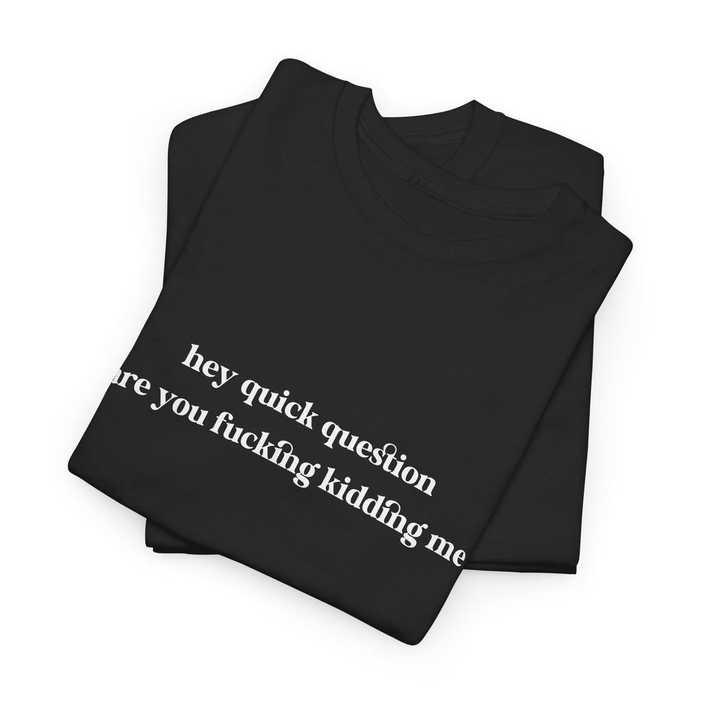 Funny Graphic Tee — “hey quick question are you fucking kidding me” Slogan T‑Shirt