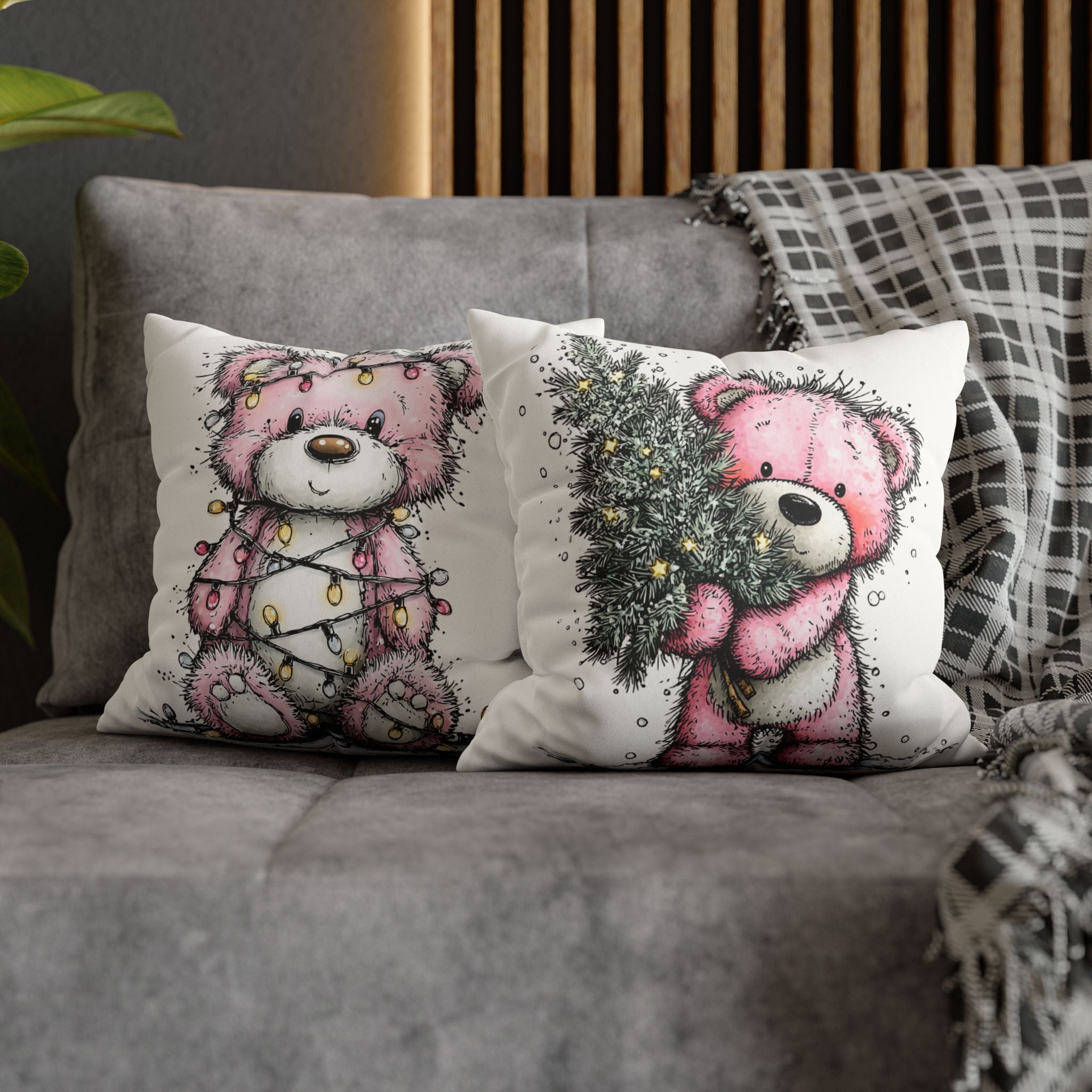 Christmas Bear Faux Suede Pillowcase