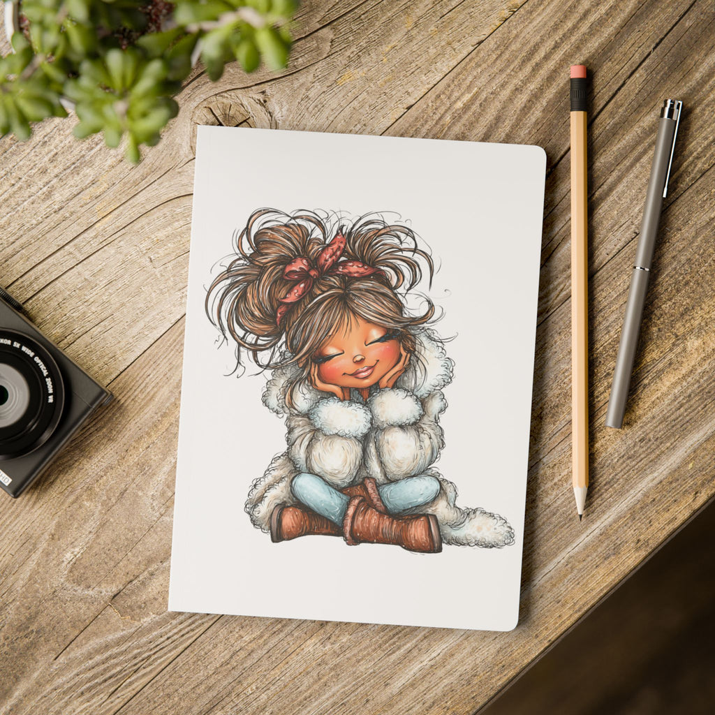 Cute Cozy Girl Softcover Journal — Holiday Hot Cocoa & Winter Outfit Sketches